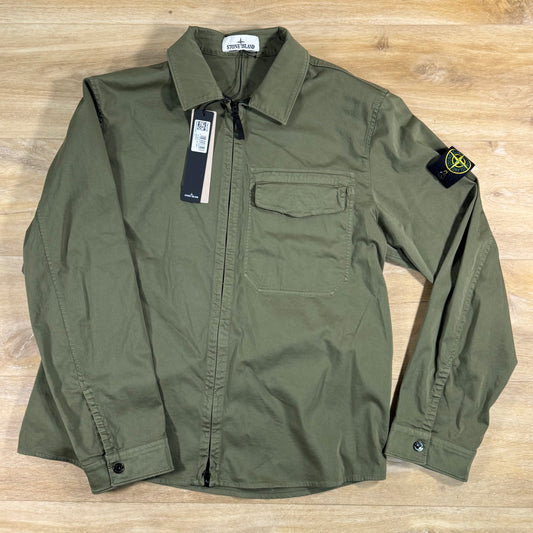 Stone Island Stretch Satin Overshirt in Military Green