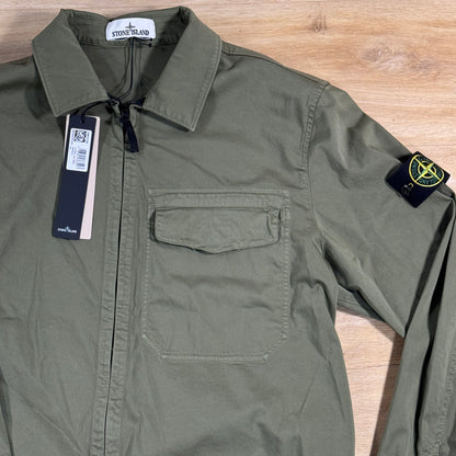 Stone Island Stretch Satin Overshirt in Military Green