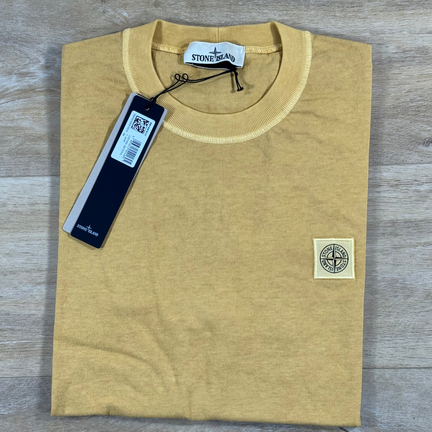Stone Island Fissato Effect Patch Logo T-Shirt in Mustard