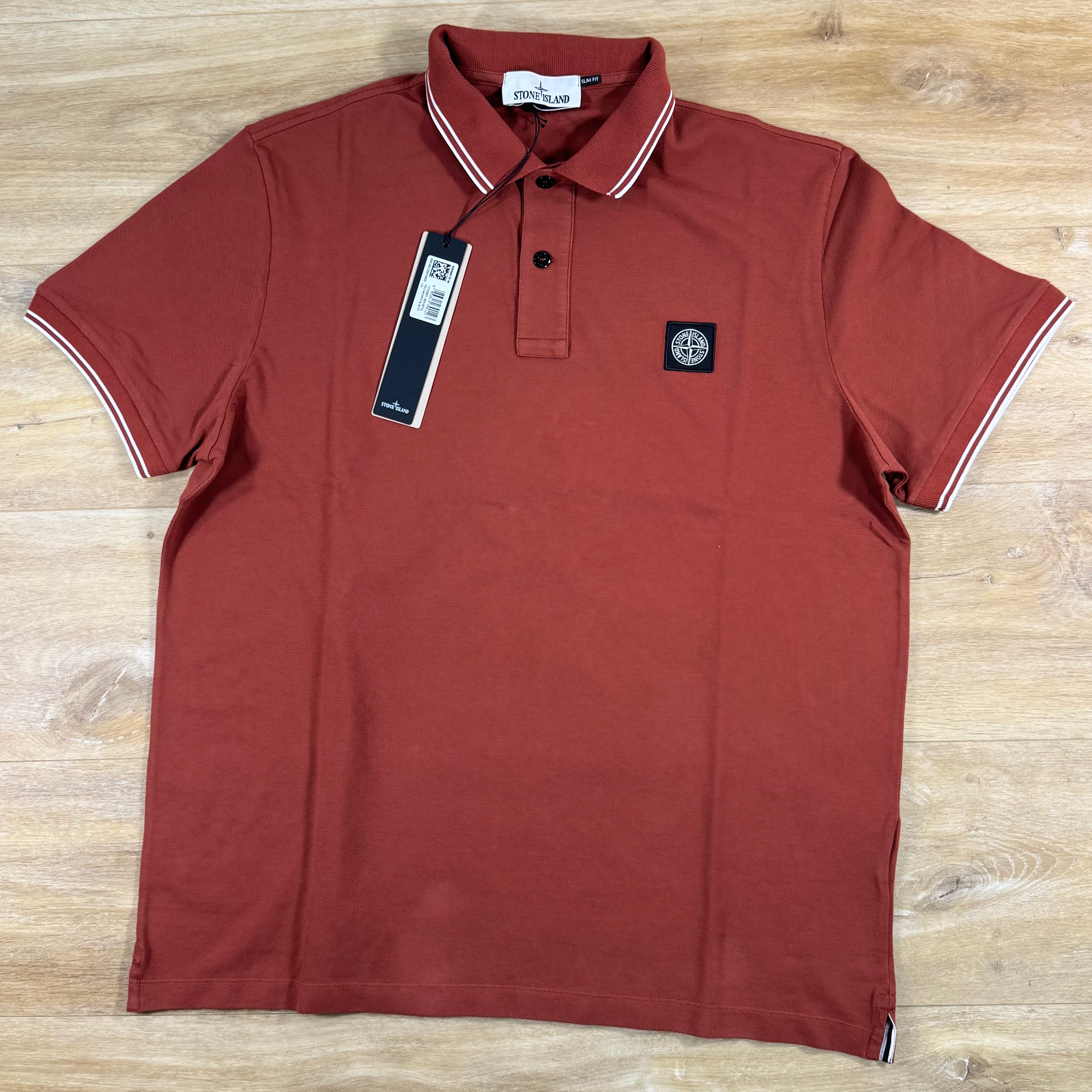Stone Island Patch Logo Polo Shirt in Brick Red