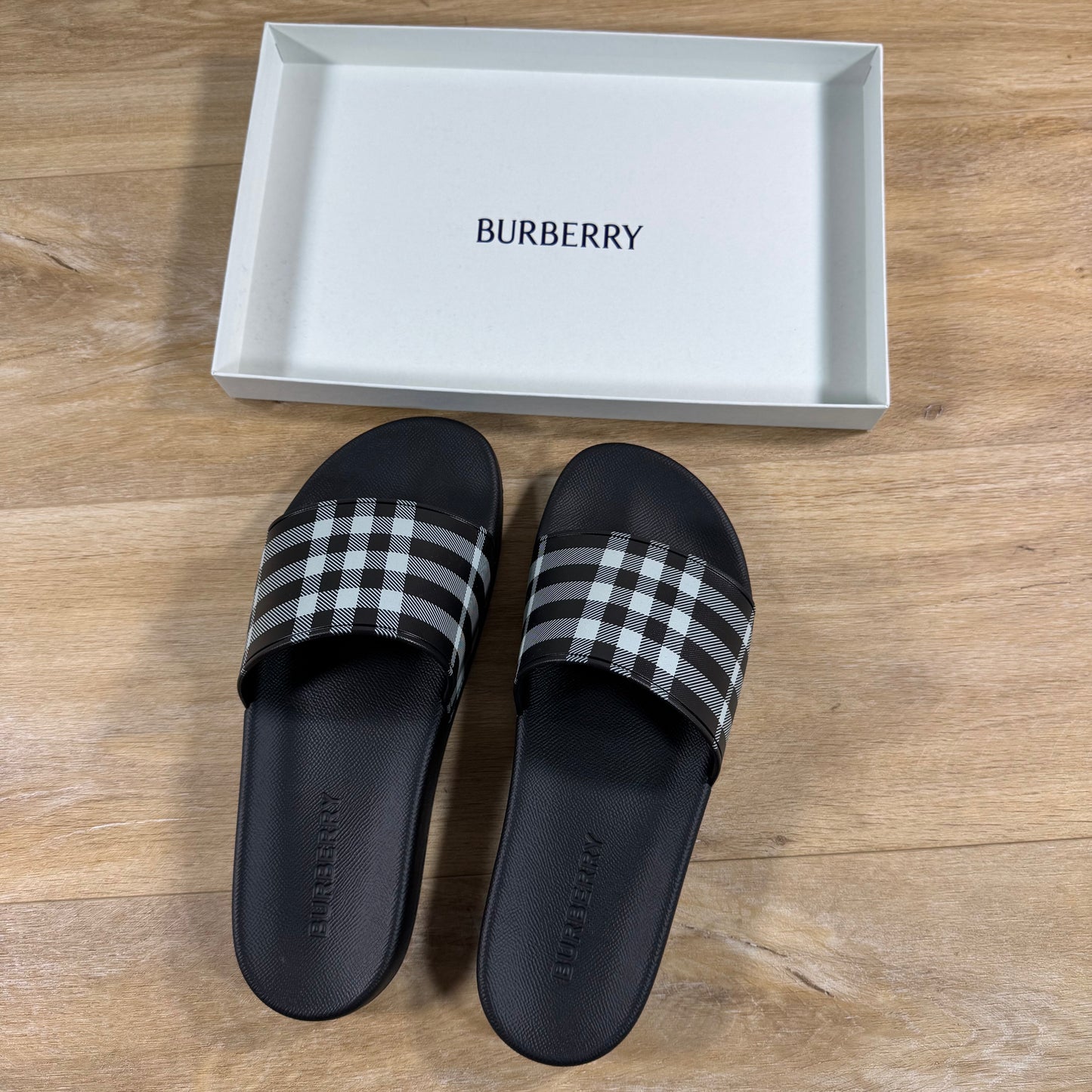 Burberry Furley Check Slides in Black