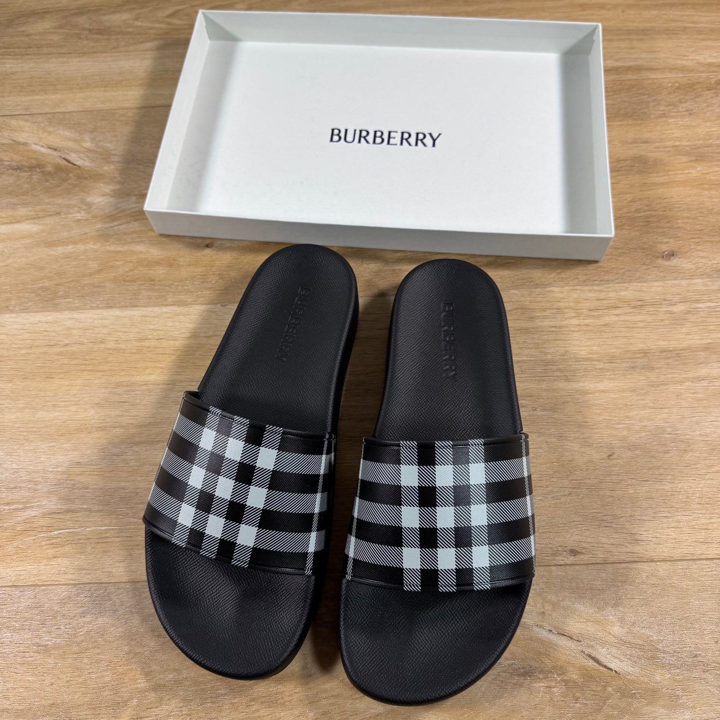 Burberry Furley Check Slides in Black