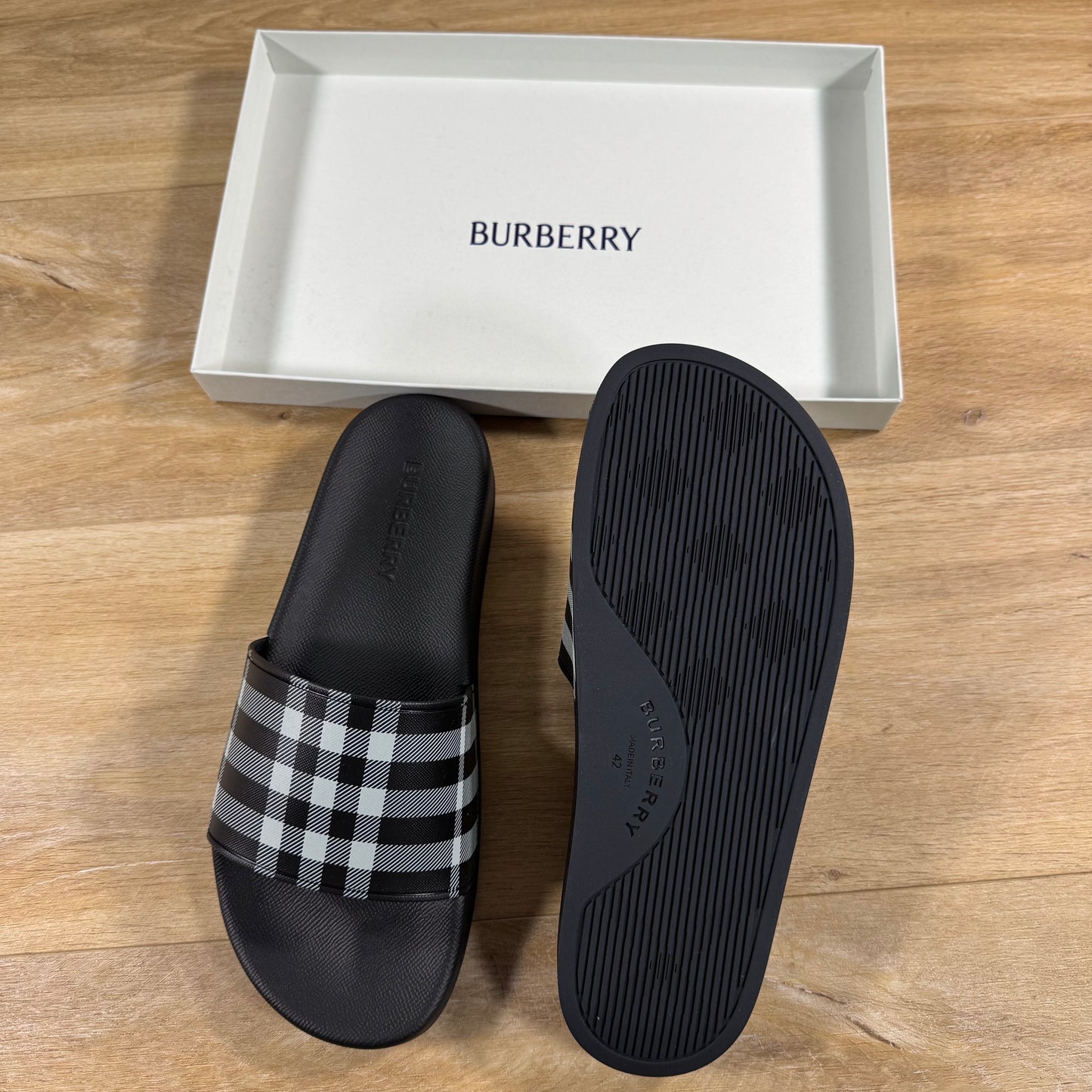 Burberry Furley Check Slides in Black