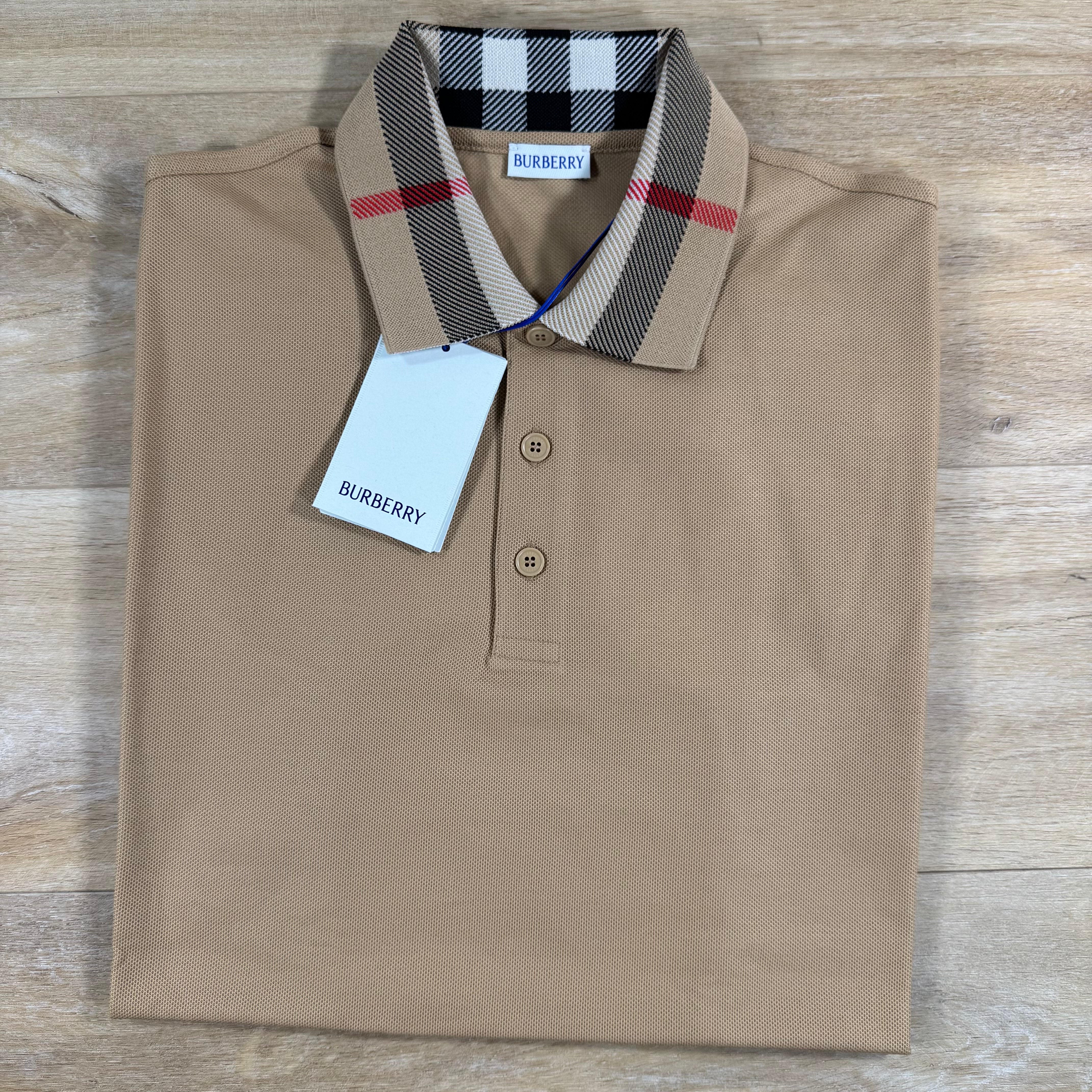 Burberry Cody Check Collar Polo Shirt in Beige