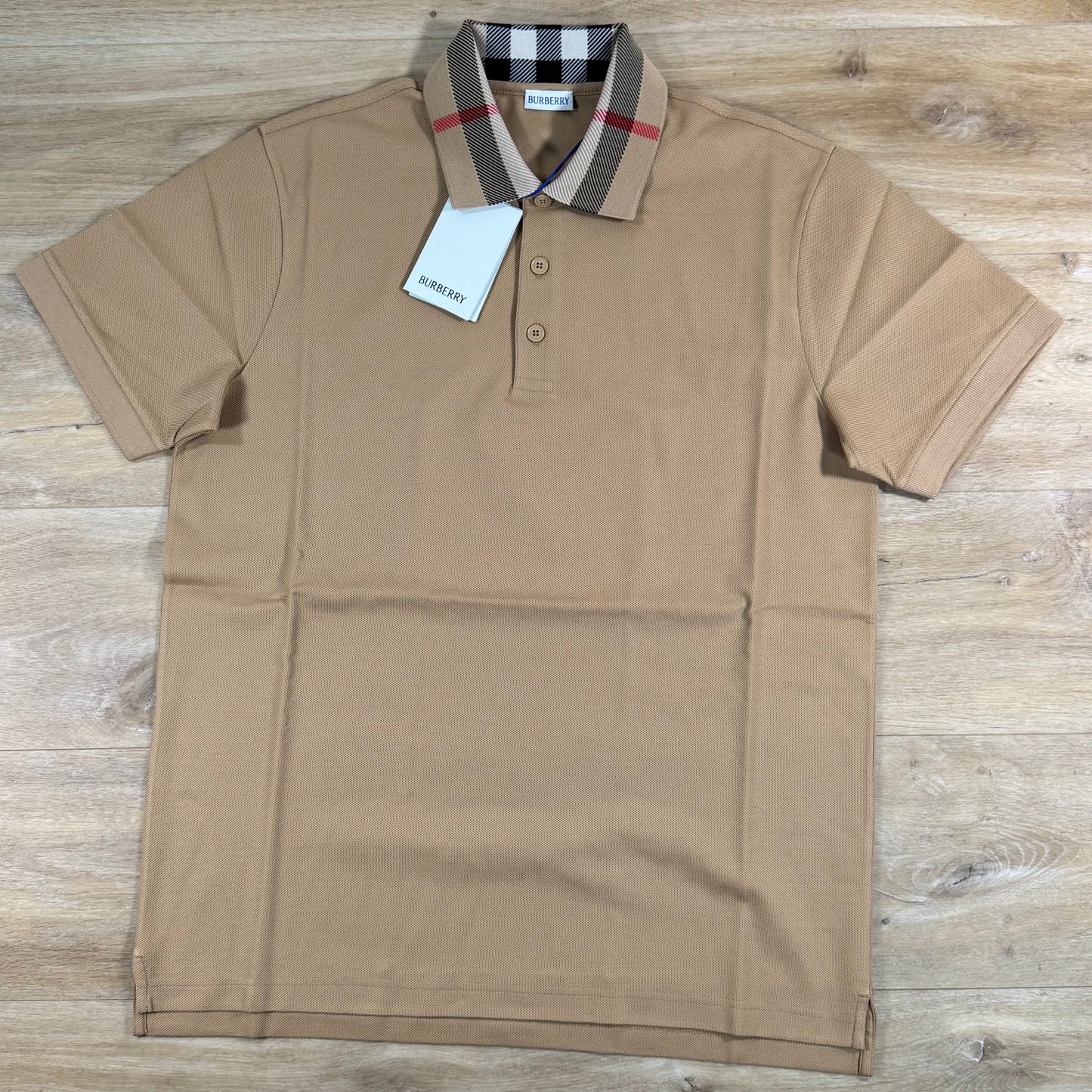 Burberry Cody Check Collar Polo Shirt in Beige