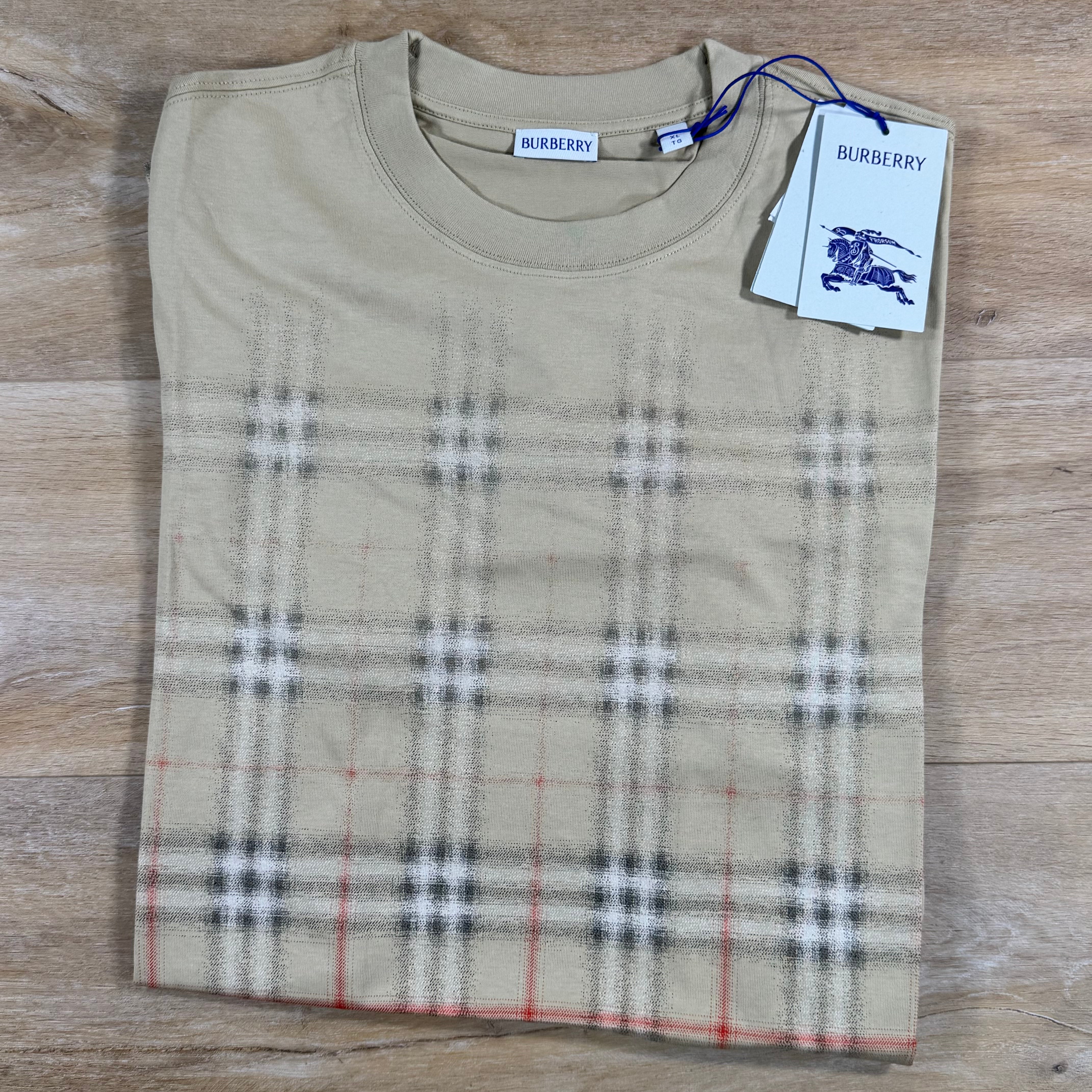 Burberry Gradient Check T-Shirt in Sand Beige