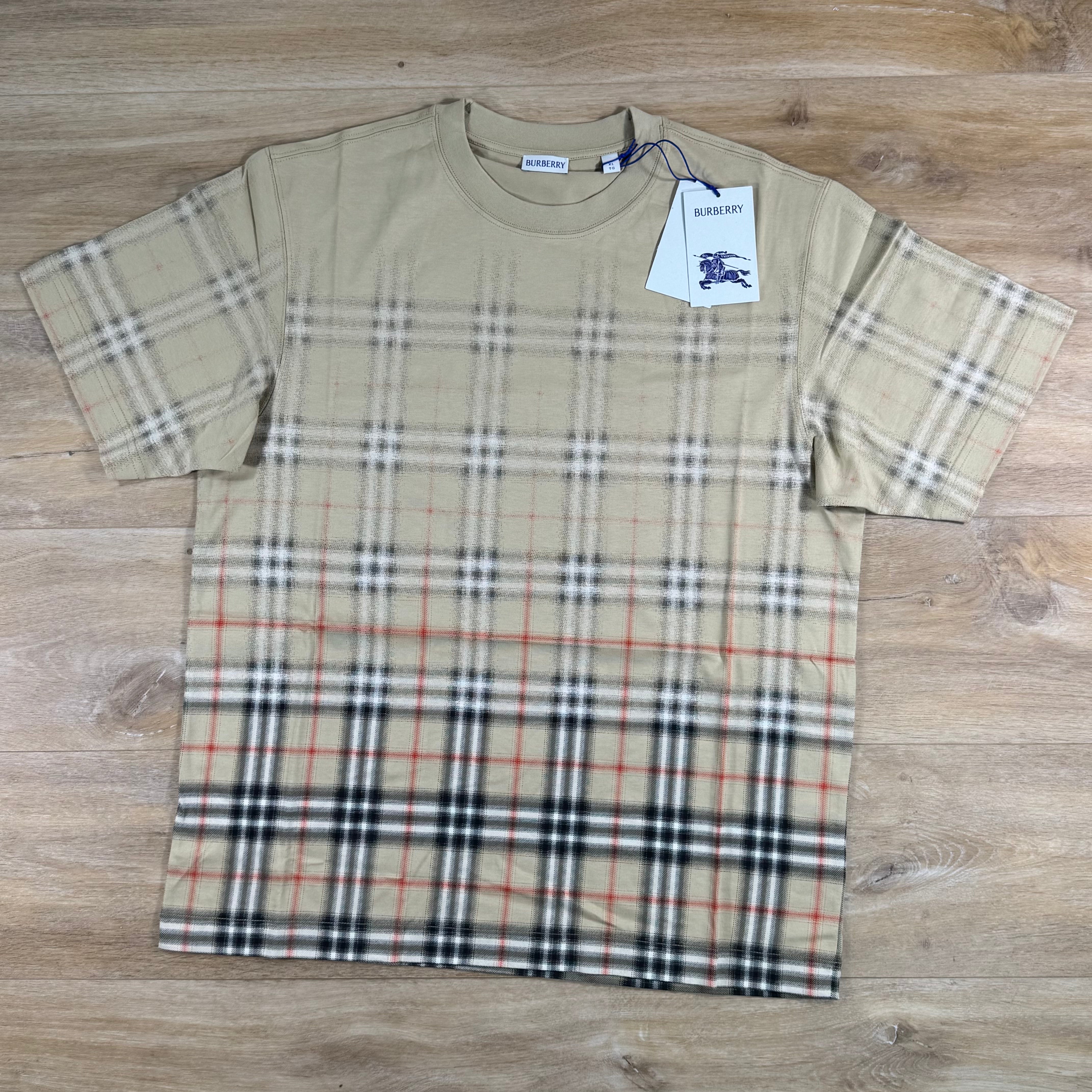 Burberry Gradient Check T-Shirt in Sand Beige