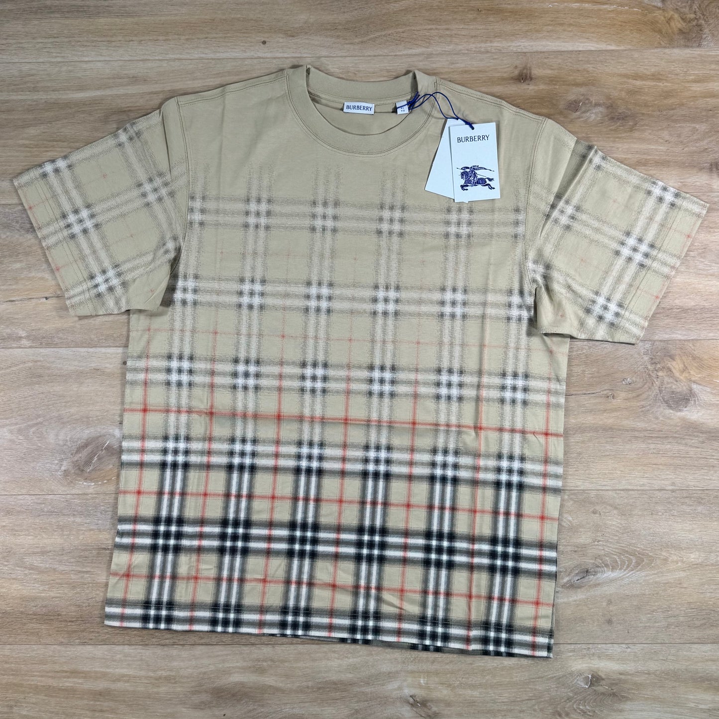 Burberry Gradient Check T-Shirt in Sand Beige