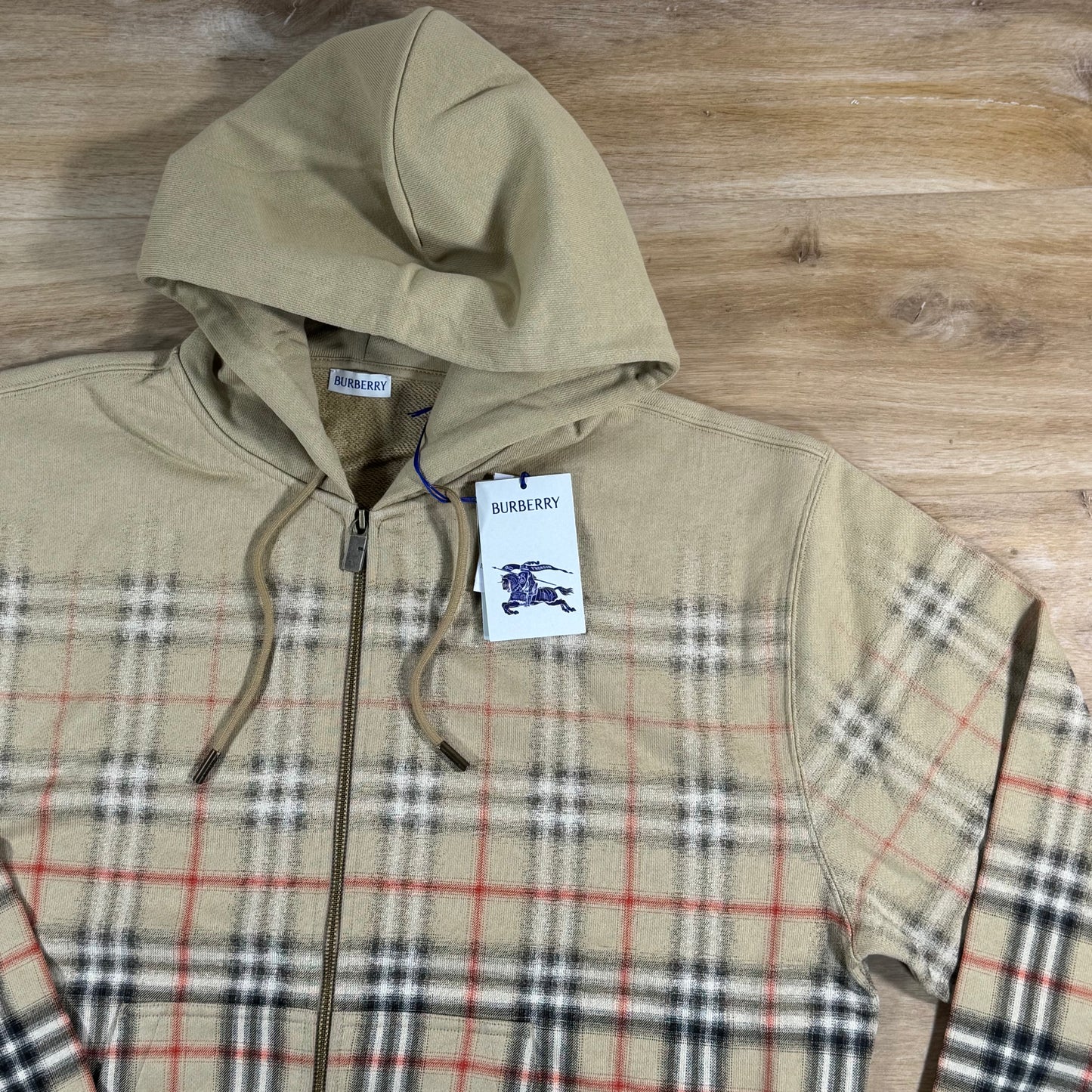 Burberry Gradient Check Zip Hoodie in Sand Beige