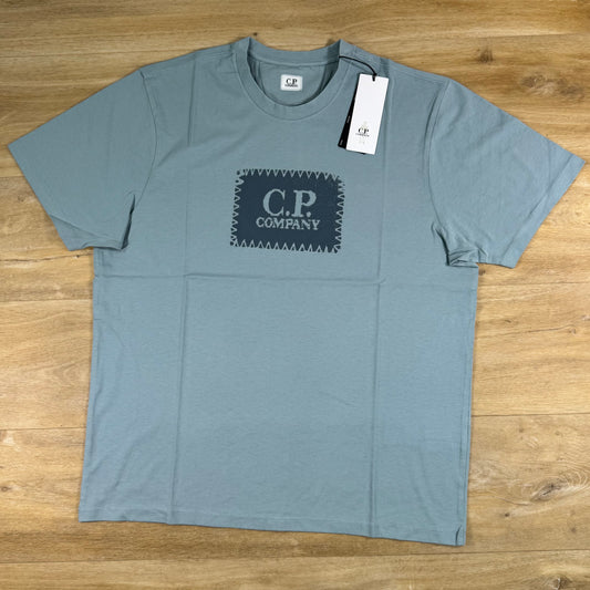 C.P. Company Stitch Block Logo T-Shirt in Silver Blue