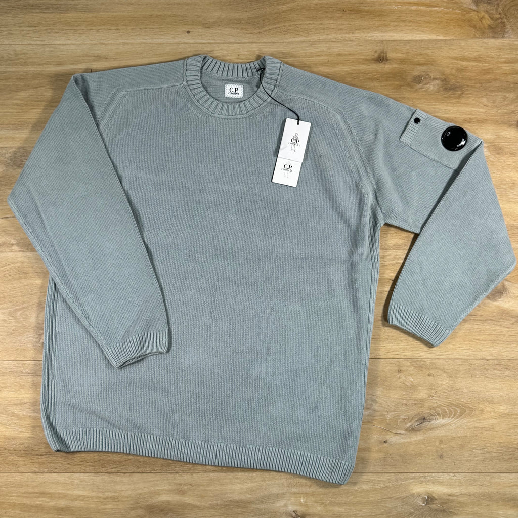 C.P. Company Cotton Chenille Crewneck Lens Sweater in Silver Blue
