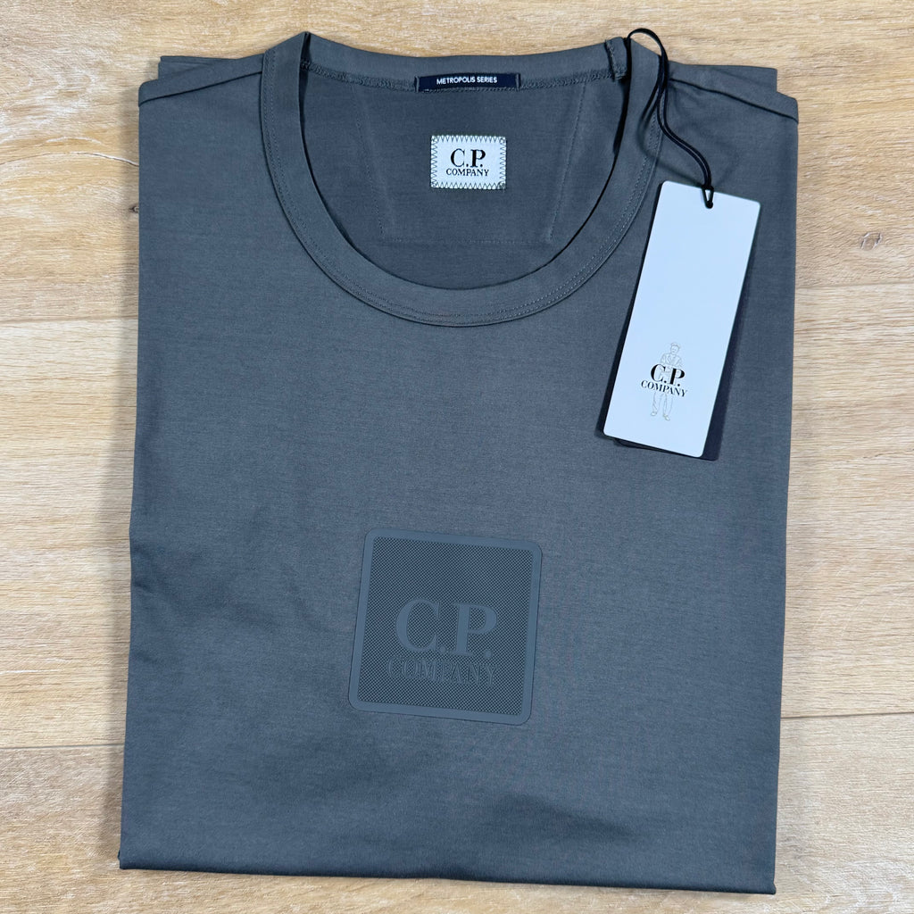 C.P. Company Metropolis Series Square Logo T-Shirt in Gunmetal - Grey