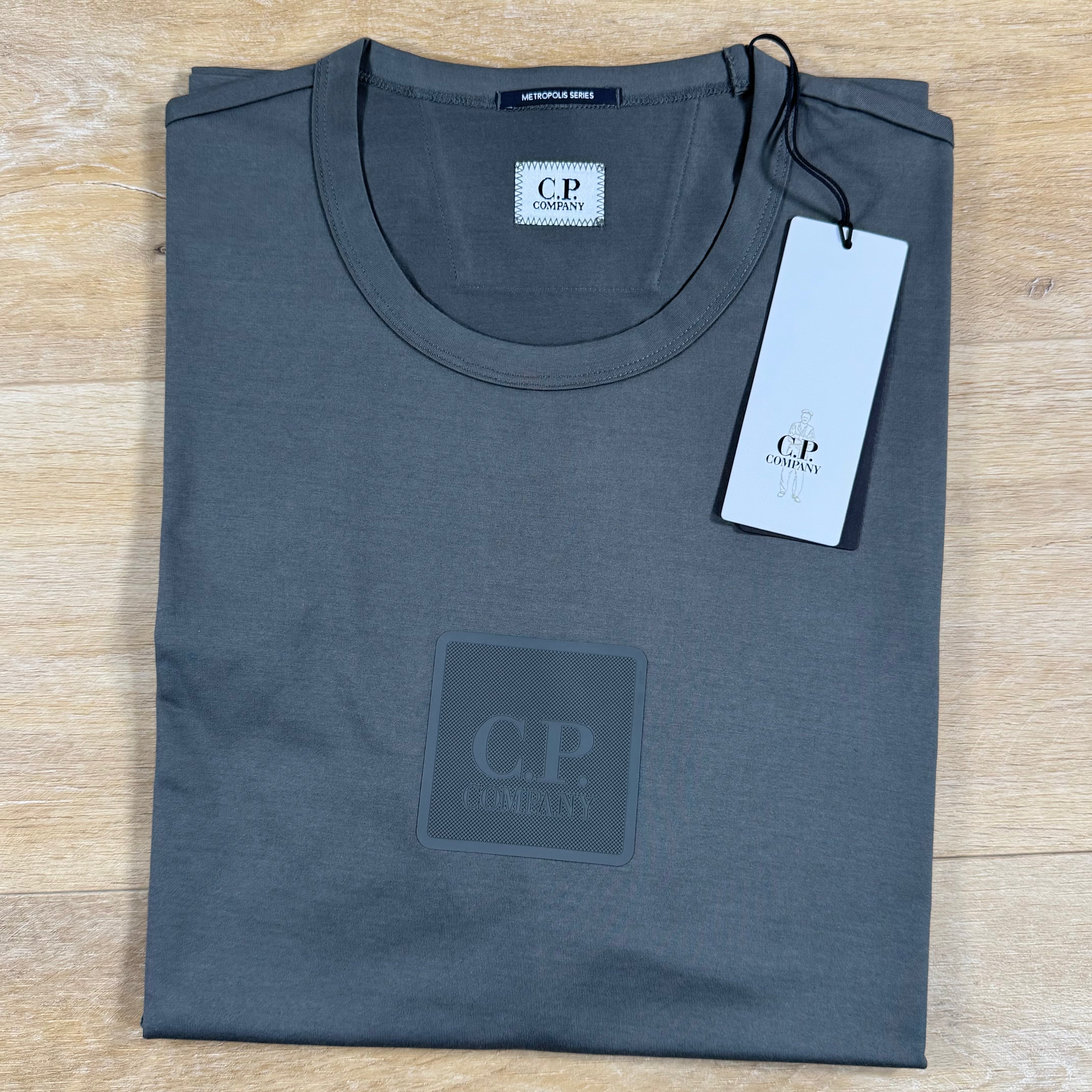 C.P. Company Metropolis Series Square Logo T-Shirt in Gunmetal - Grey