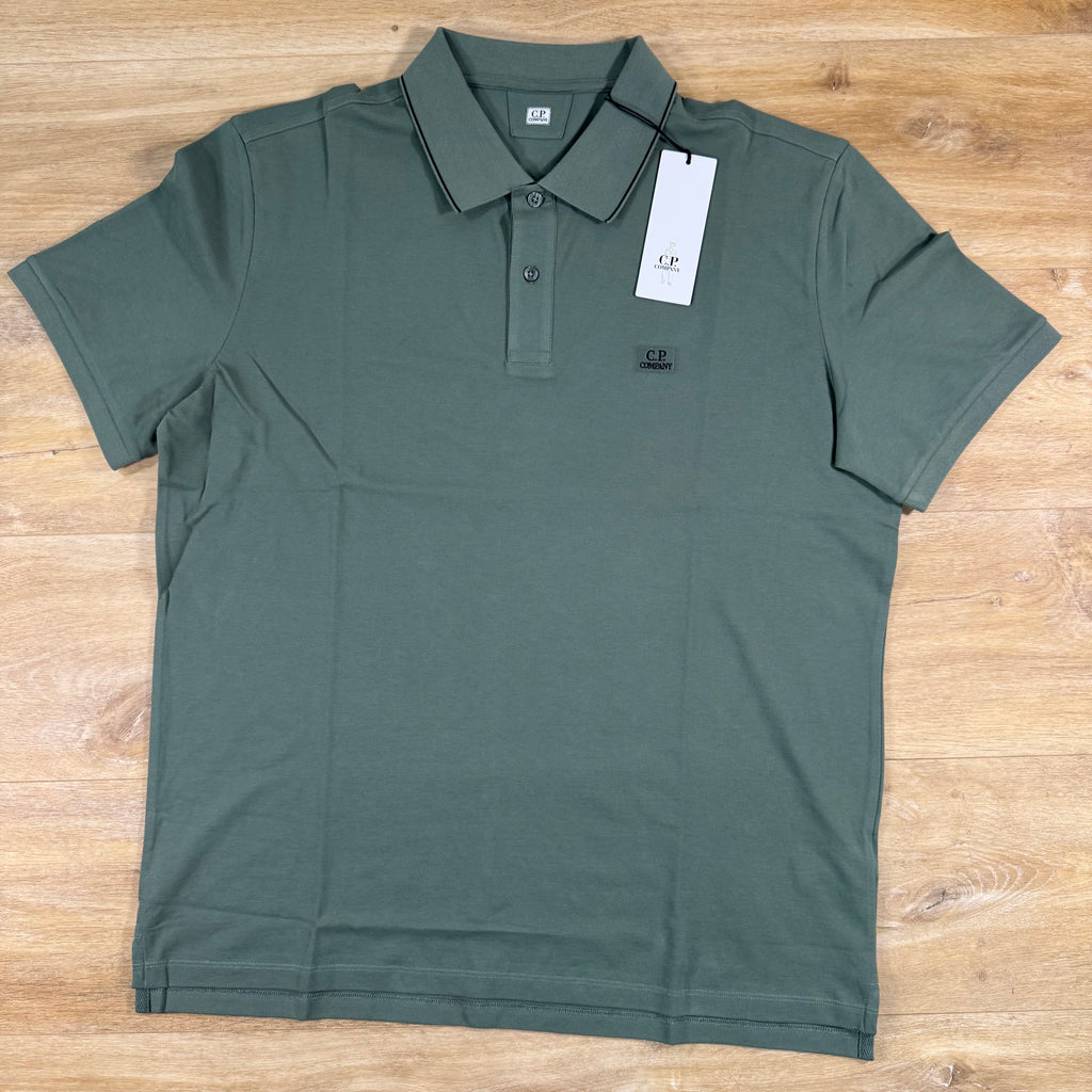 C.P. Company Stretch Piquet Striped Collar Polo Shirt in Laurel Wreath