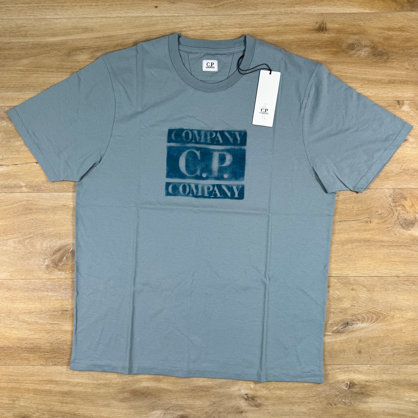 C.P. Company Faded Logo T-Shirt in Silver Blue