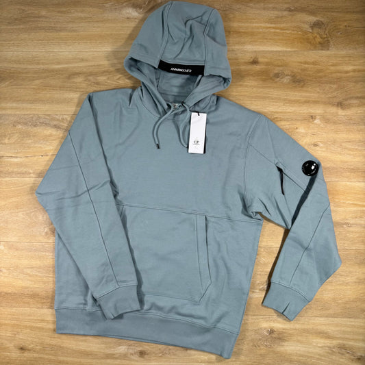 C.P. Company Diagonal Raised Fleece Lens Hoodie in Silver Blue