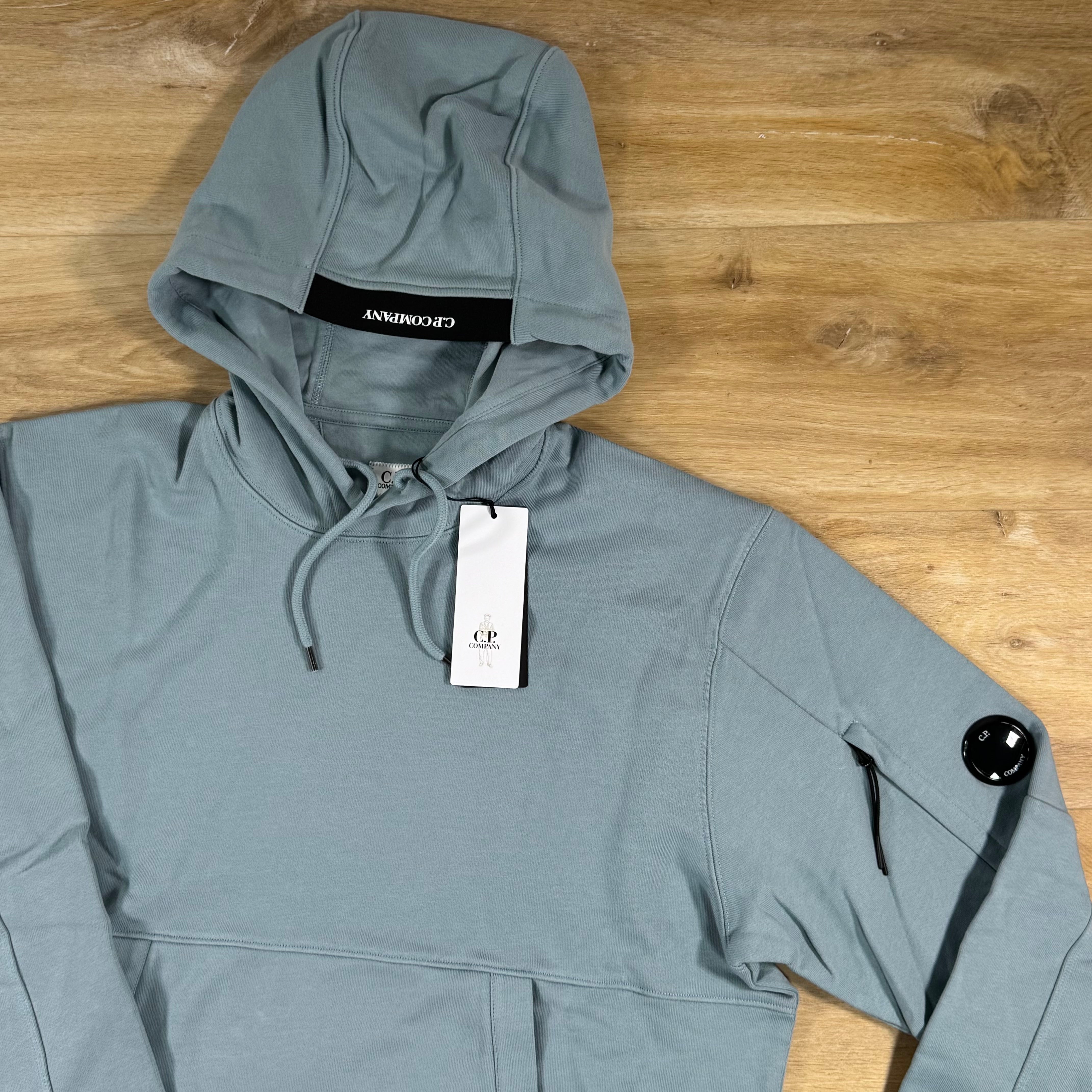 C.P. Company Diagonal Raised Fleece Lens Hoodie in Silver Blue