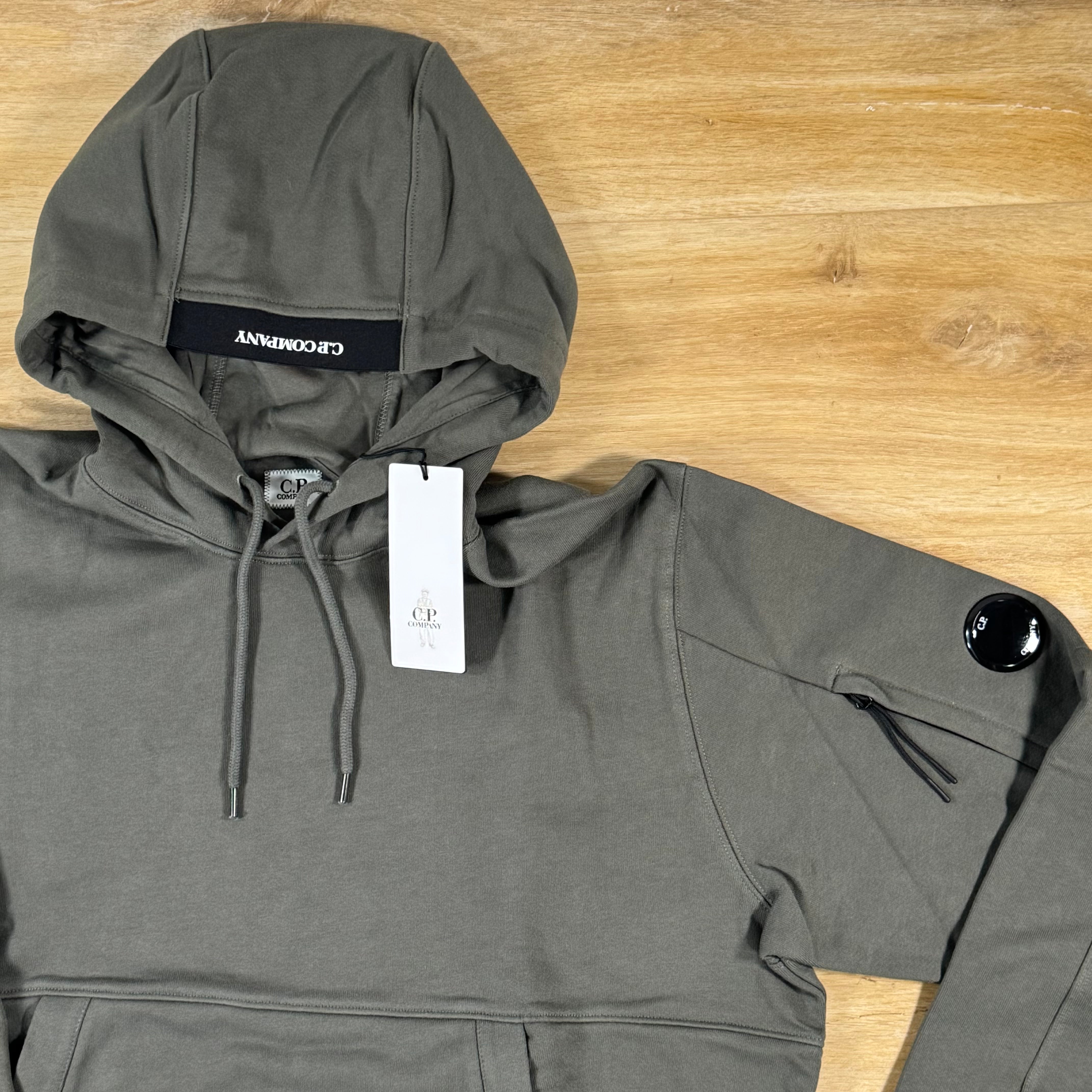 C.P. Company Diagonal Raised Fleece Lens Hoodie in Gunmetal - Grey