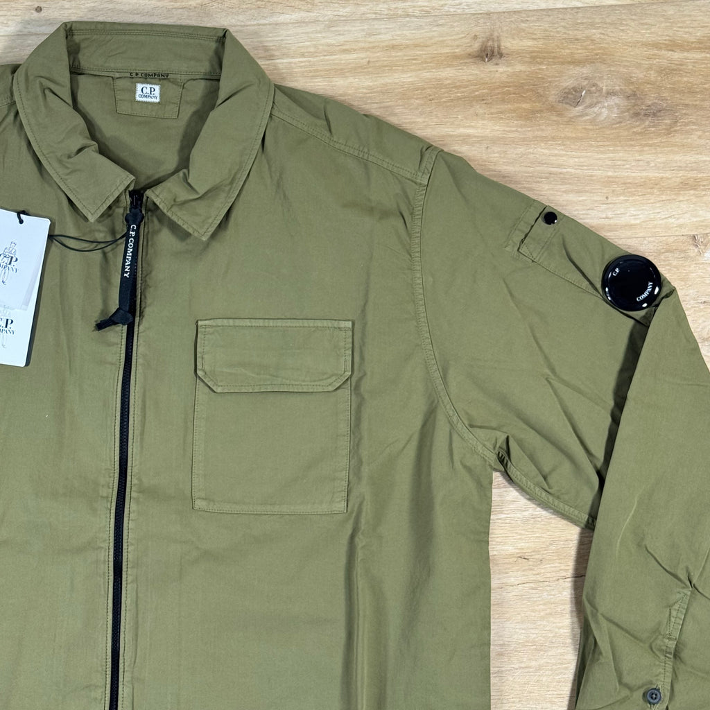 C.P. Company Organic Gabardine Lens Overshirt in Dried Herb - Green