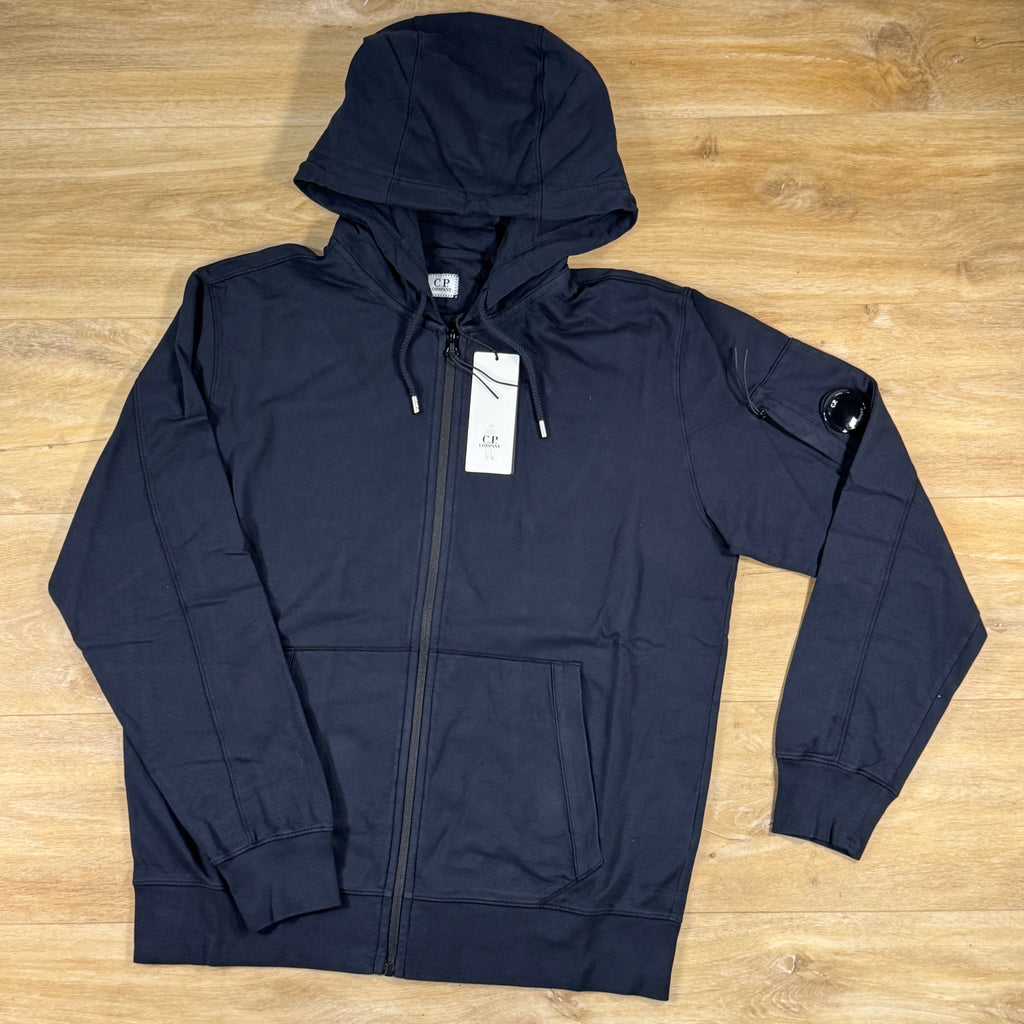 C.P. Company Light Fleece Zip Lens Hoodie in Navy
