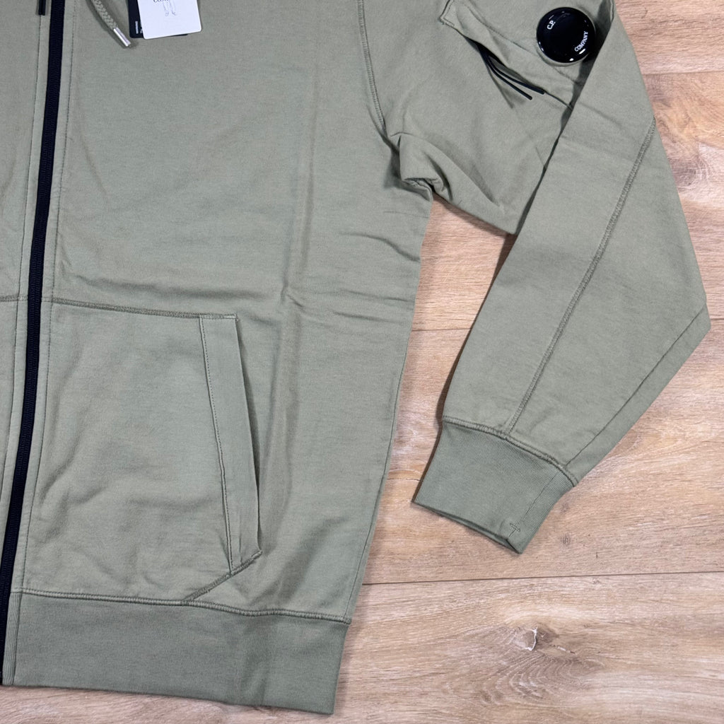C.P. Company Light Fleece Zip Lens Hoodie in Moss Gray - Green