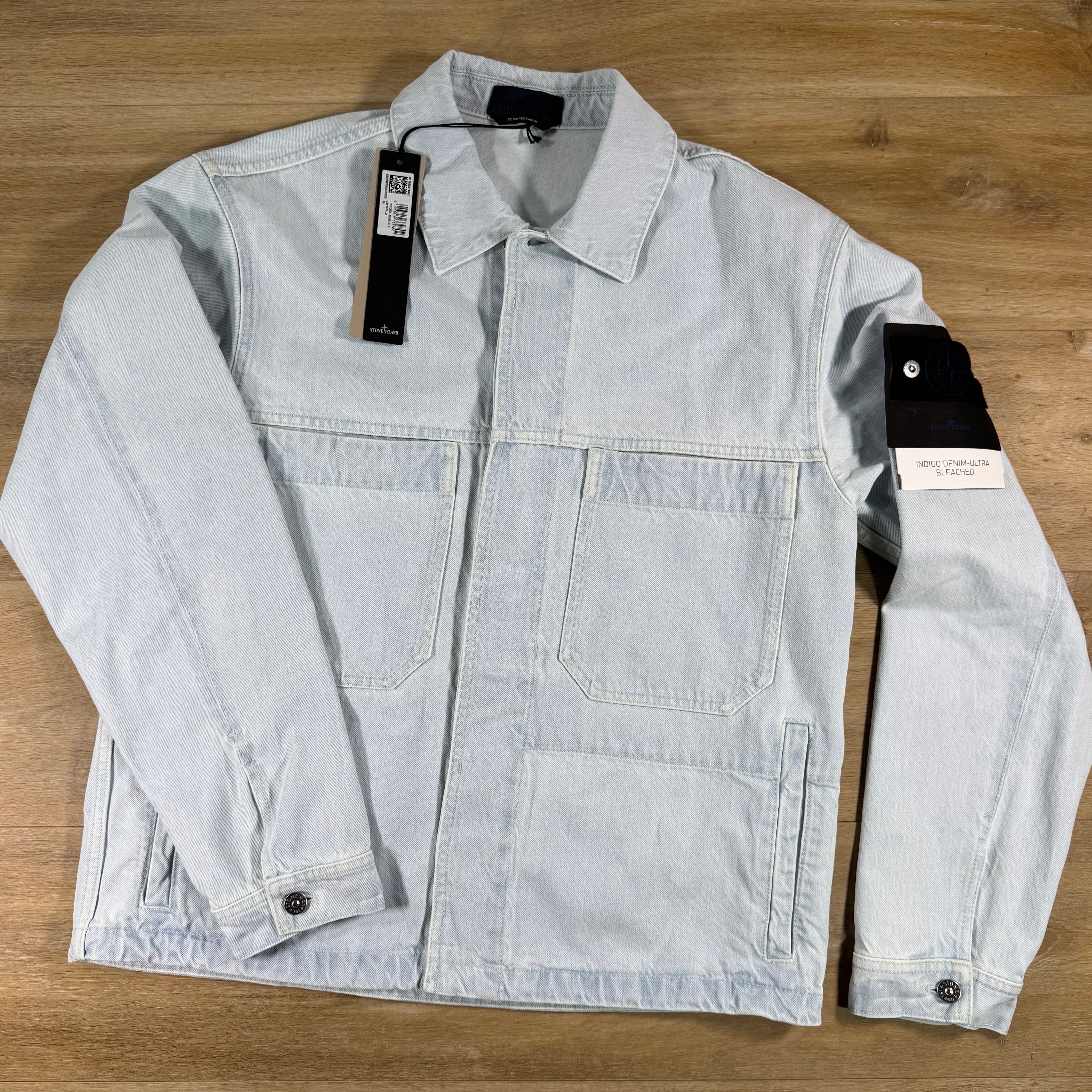 Stone Island Indigo Denim-Ultra Bleached Overshirt in Blue Extra Bleach