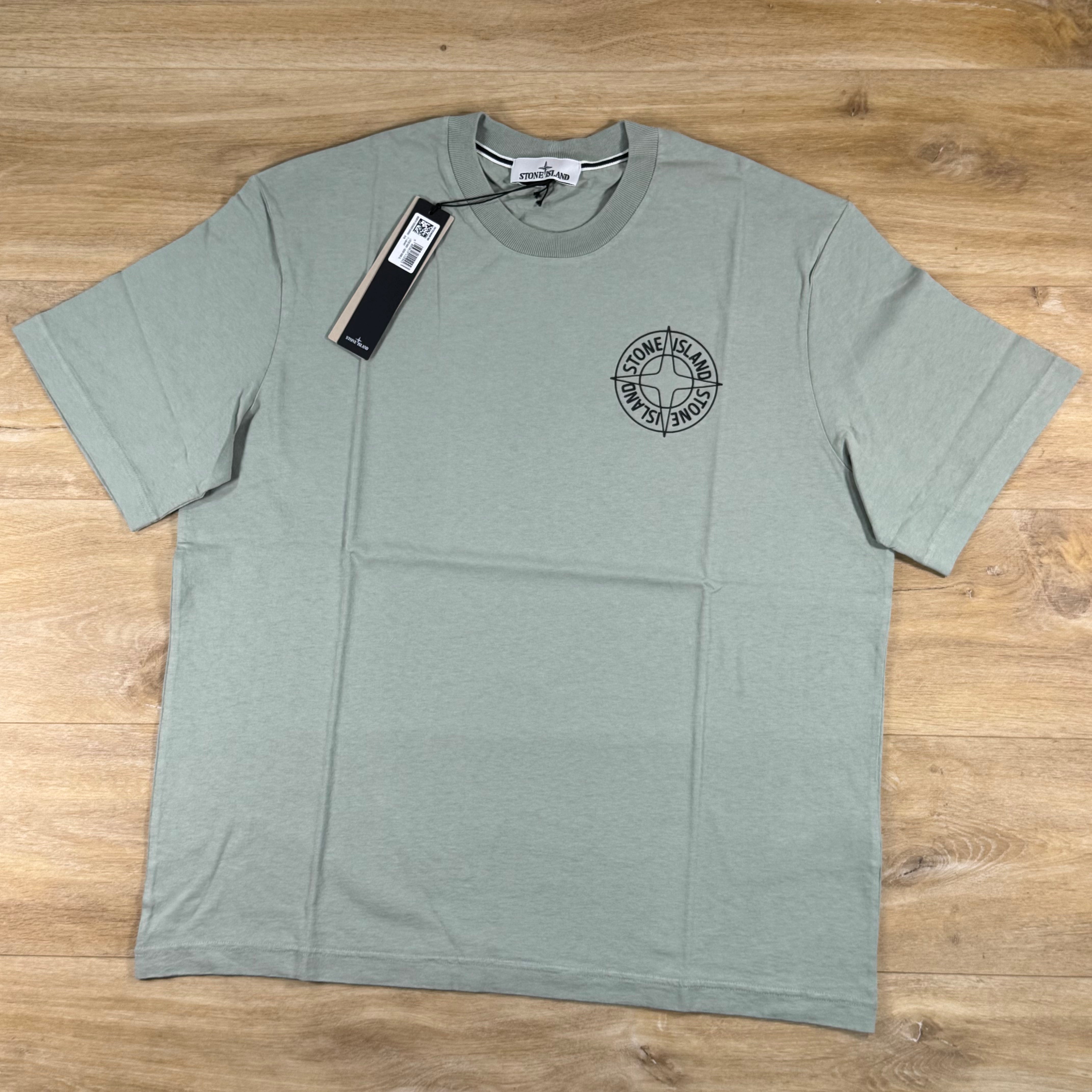 Stone Island Outline Compass Print T-Shirt in Sage Green