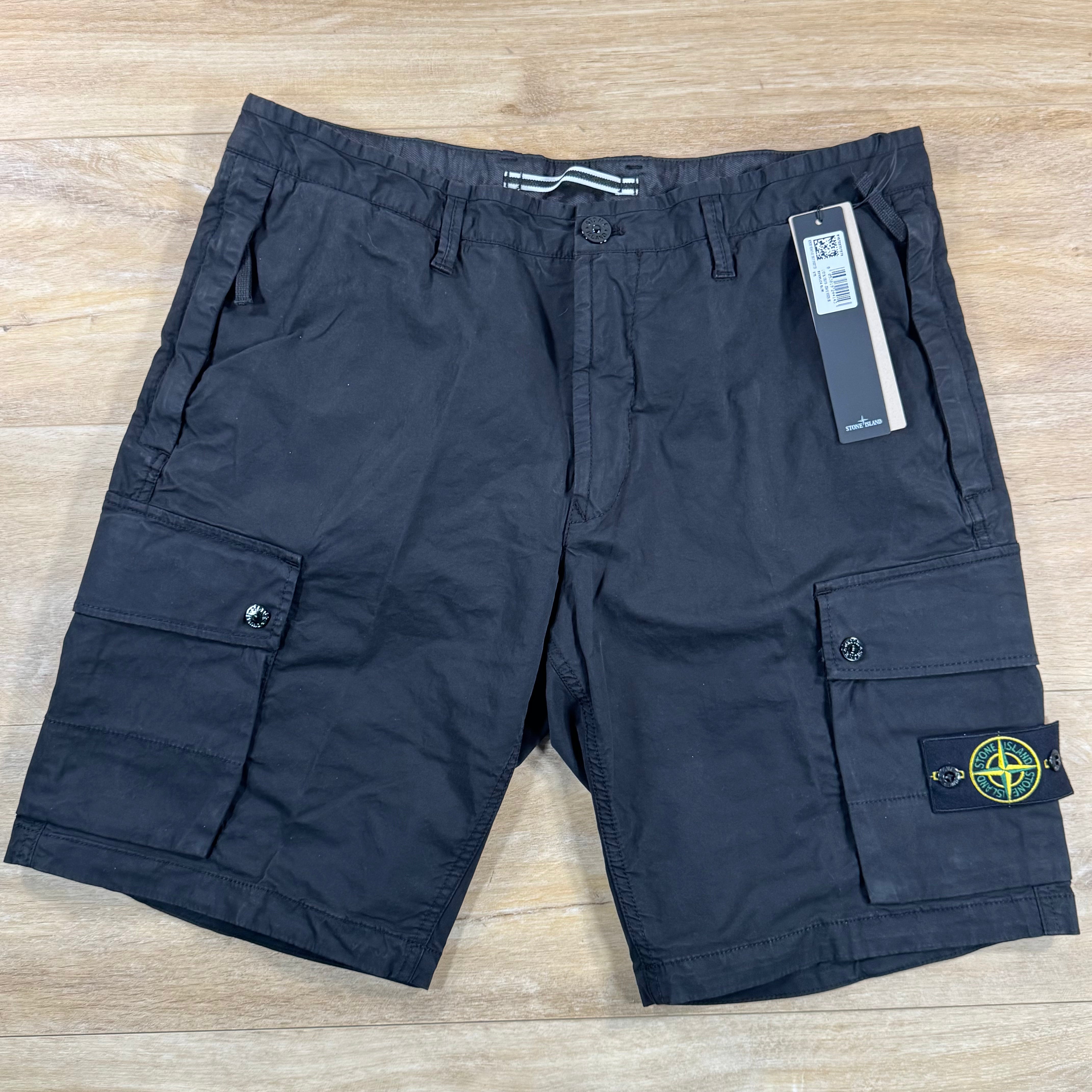 Stone Island Stretch Twill Cargo Bermuda Shorts in Black