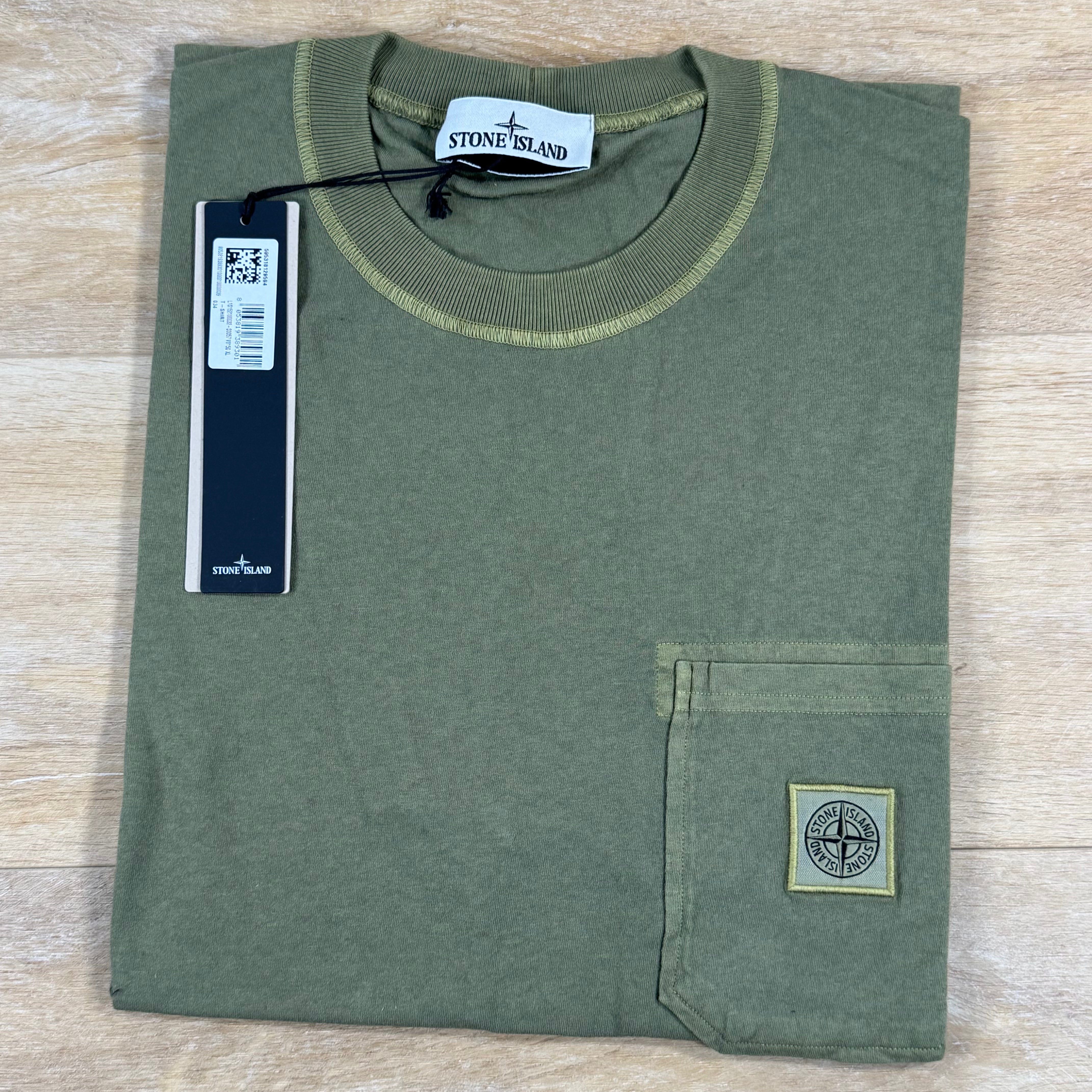 Stone Island Fissato Effect Pocket Logo T-Shirt in Military Green