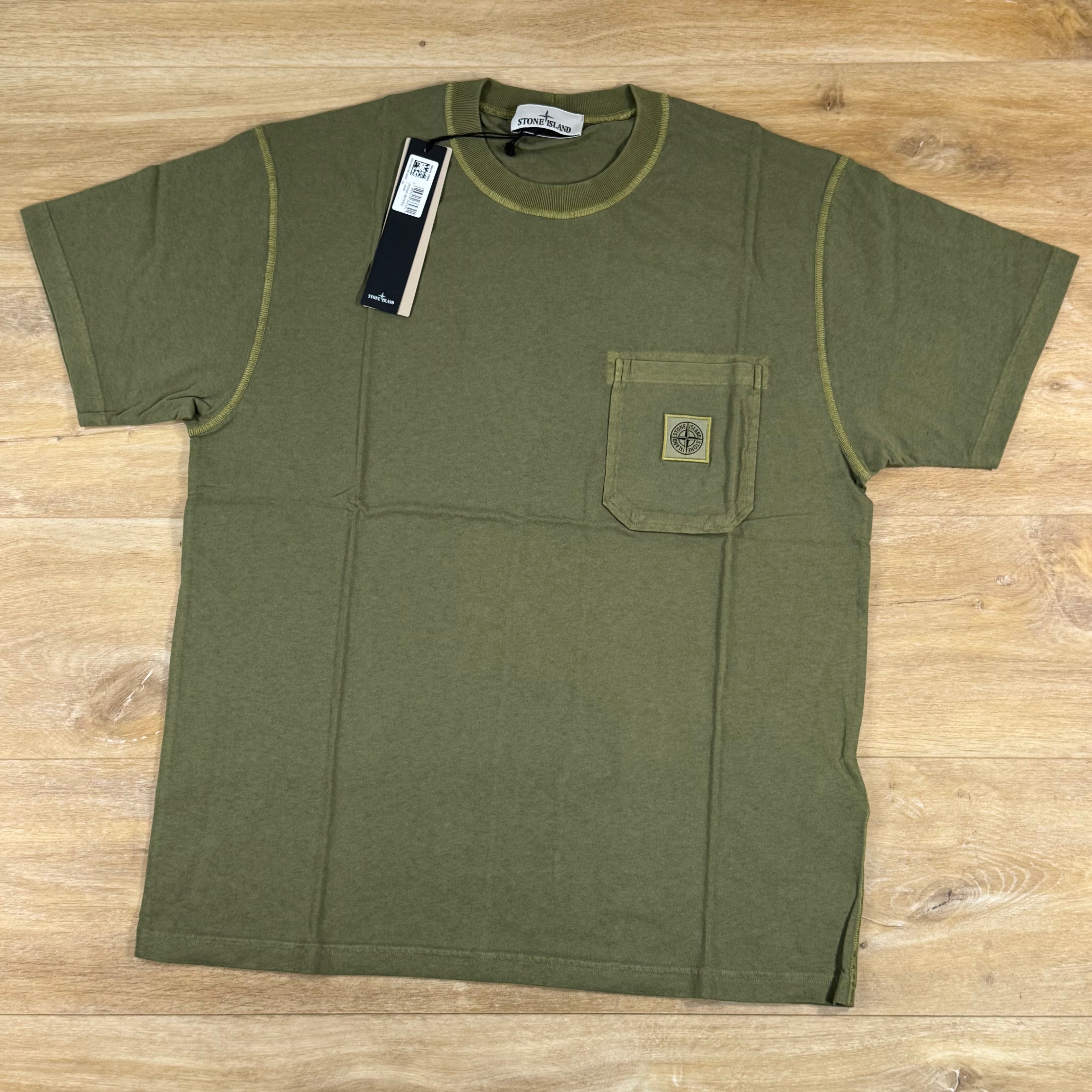Stone Island Fissato Effect Pocket Logo T-Shirt in Military Green