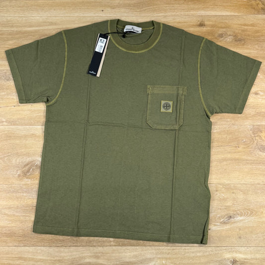 Stone Island Fissato Effect Pocket Logo T-Shirt in Military Green