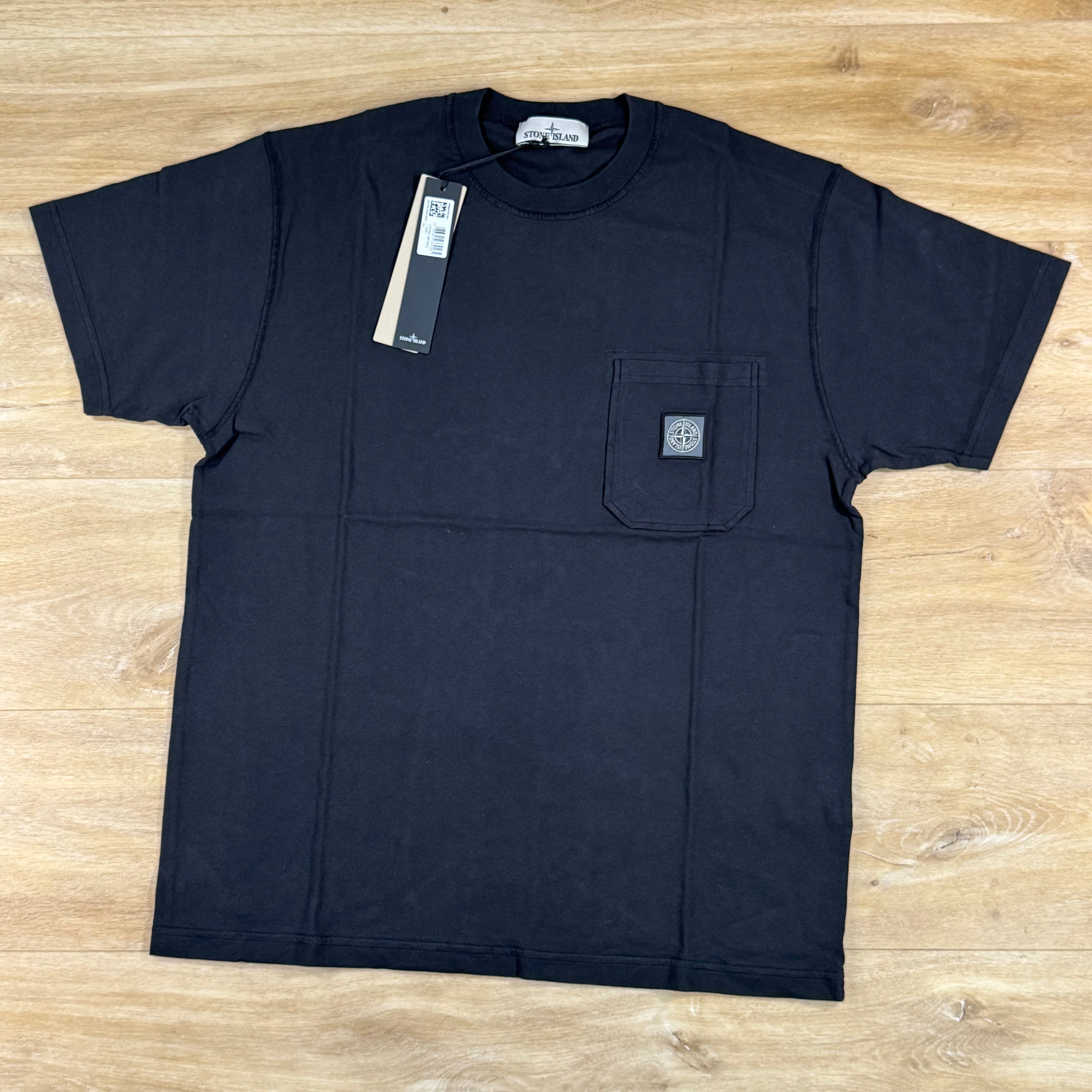 Stone Island Fissato Effect Pocket Logo T-Shirt in Black