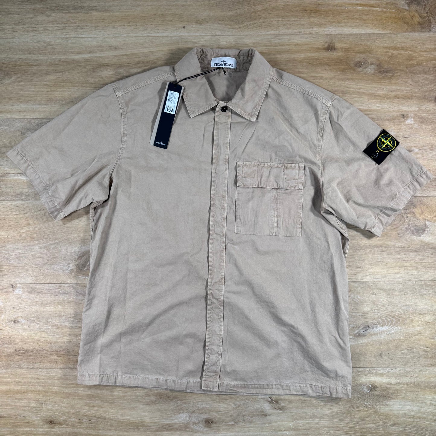 Stone Island Brushed Cotton Old Effect Short-Sleeve Shirt in Desert