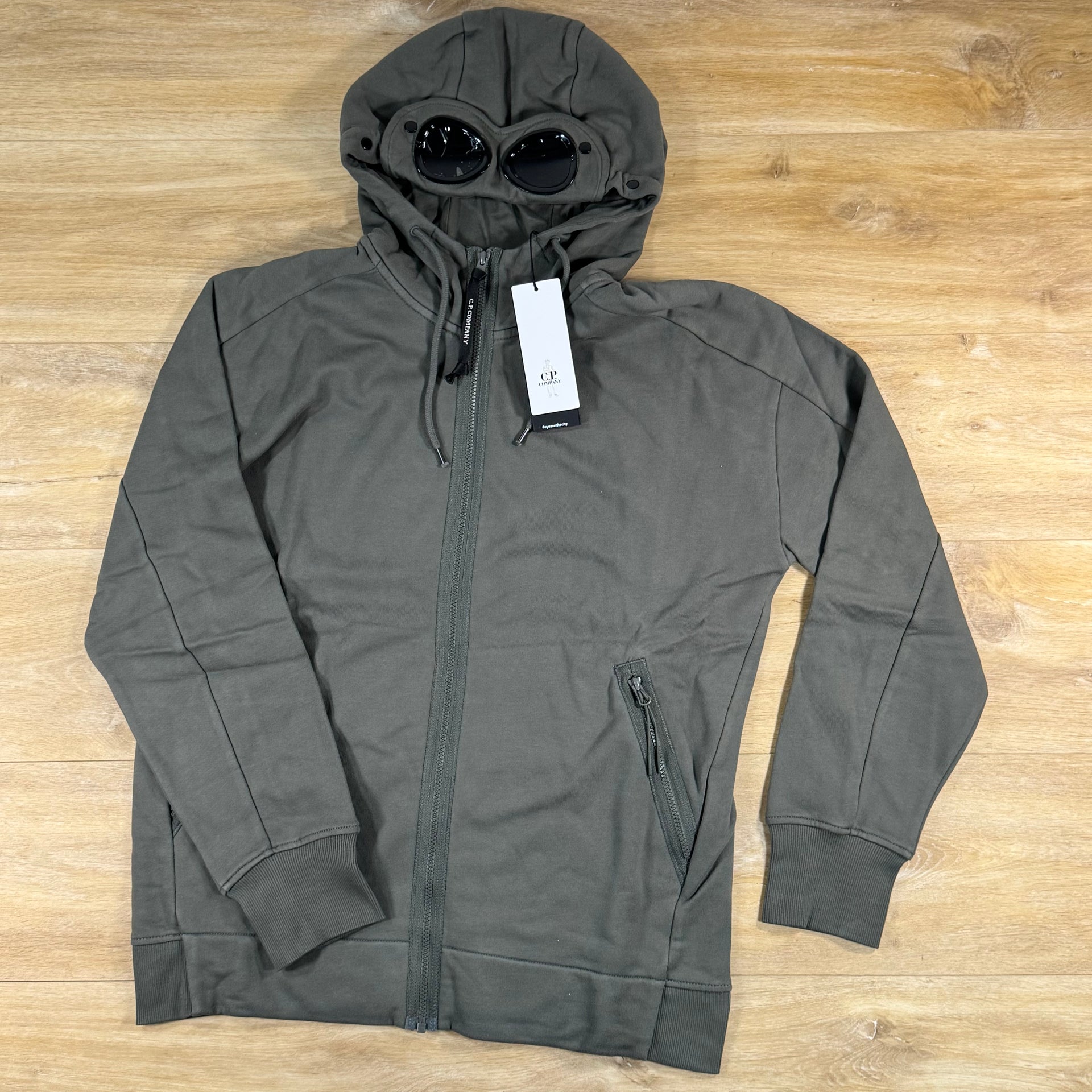 C.P. Company Diagonal Raised Fleece Goggle Hoodie in Gunmetal