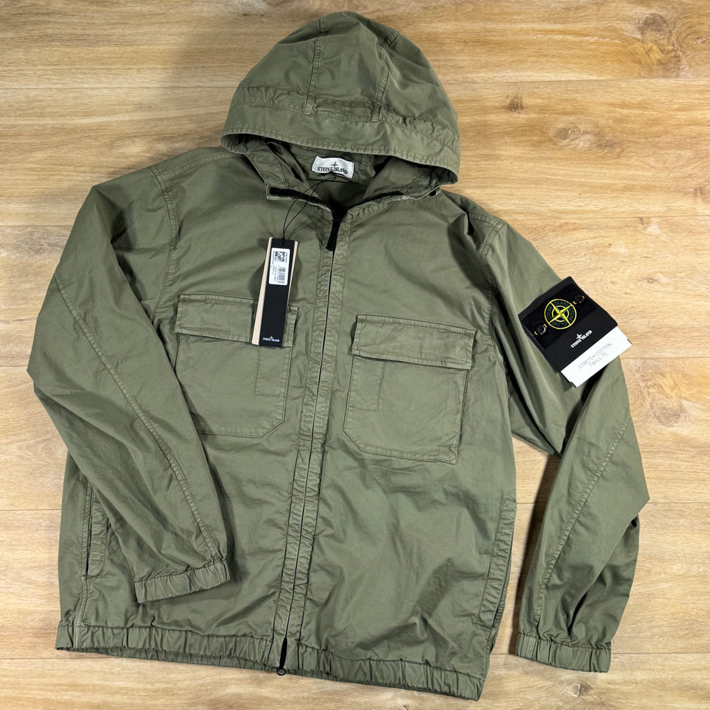 Stone Island Cotton Twill Hooded Jacket in Military Green