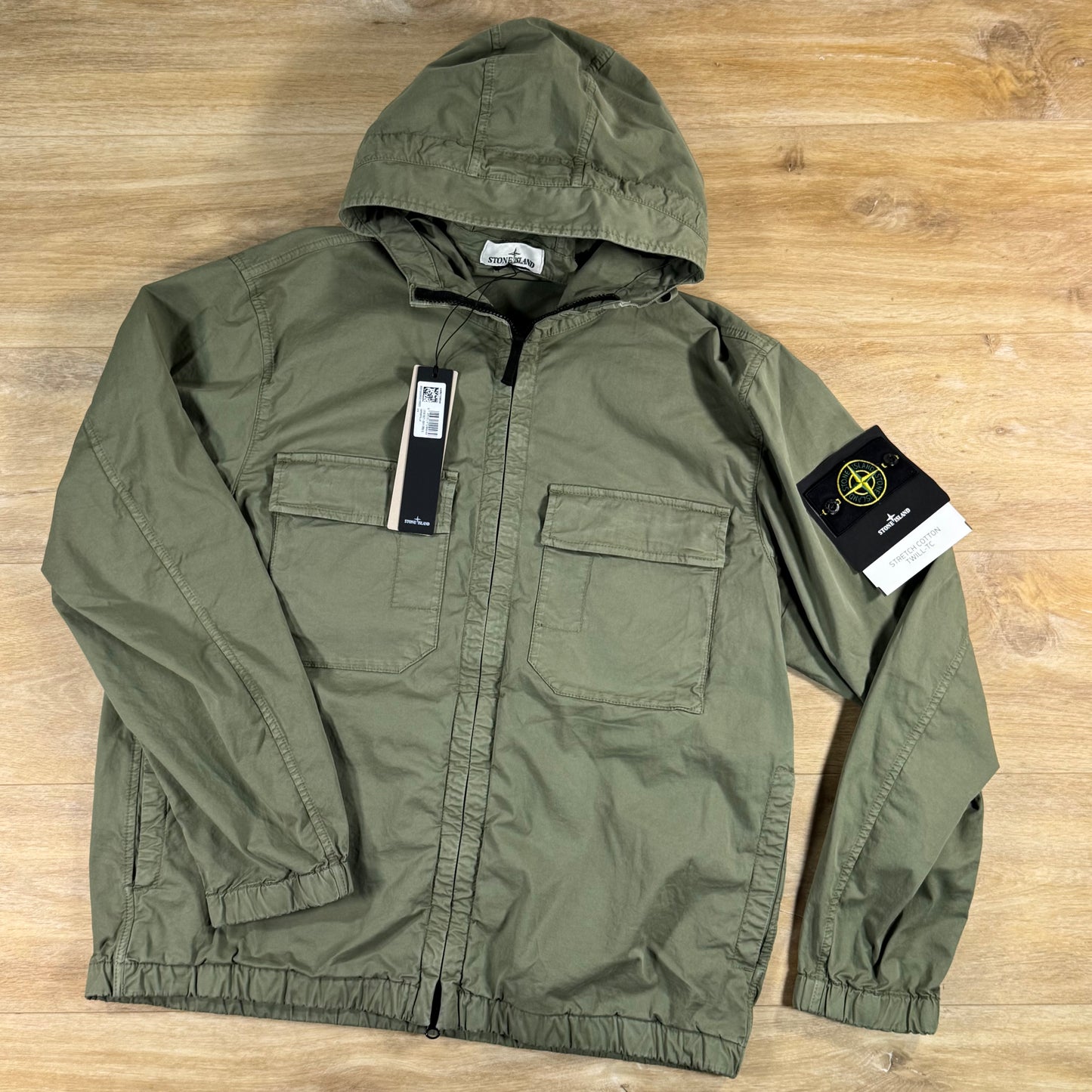 Stone Island Cotton Twill Hooded Jacket in Military Green