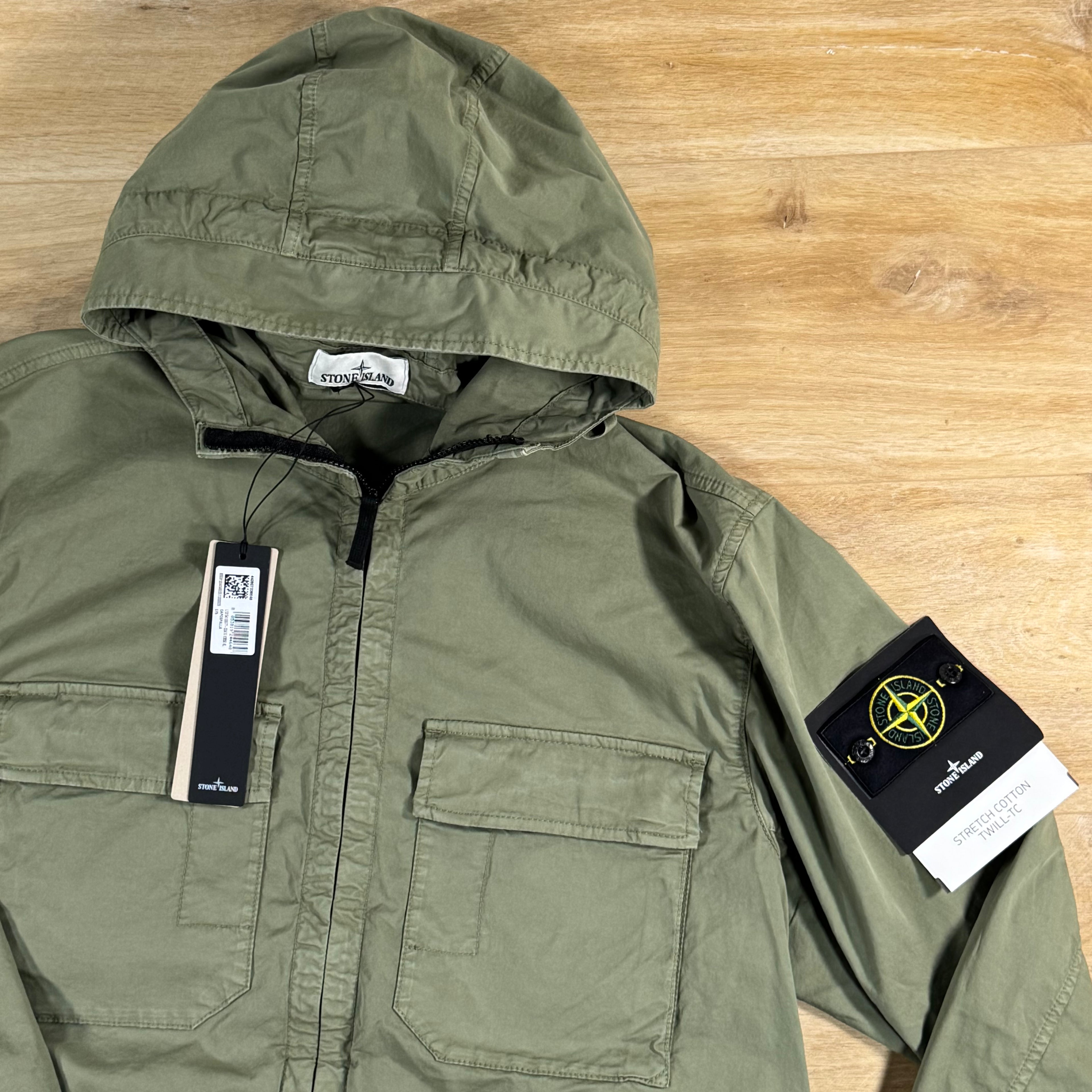 Stone Island Cotton Twill Hooded Jacket in Military Green
