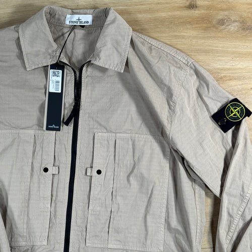Stone Island Mercerised Cotton Ripstop Overshirt in Desert
