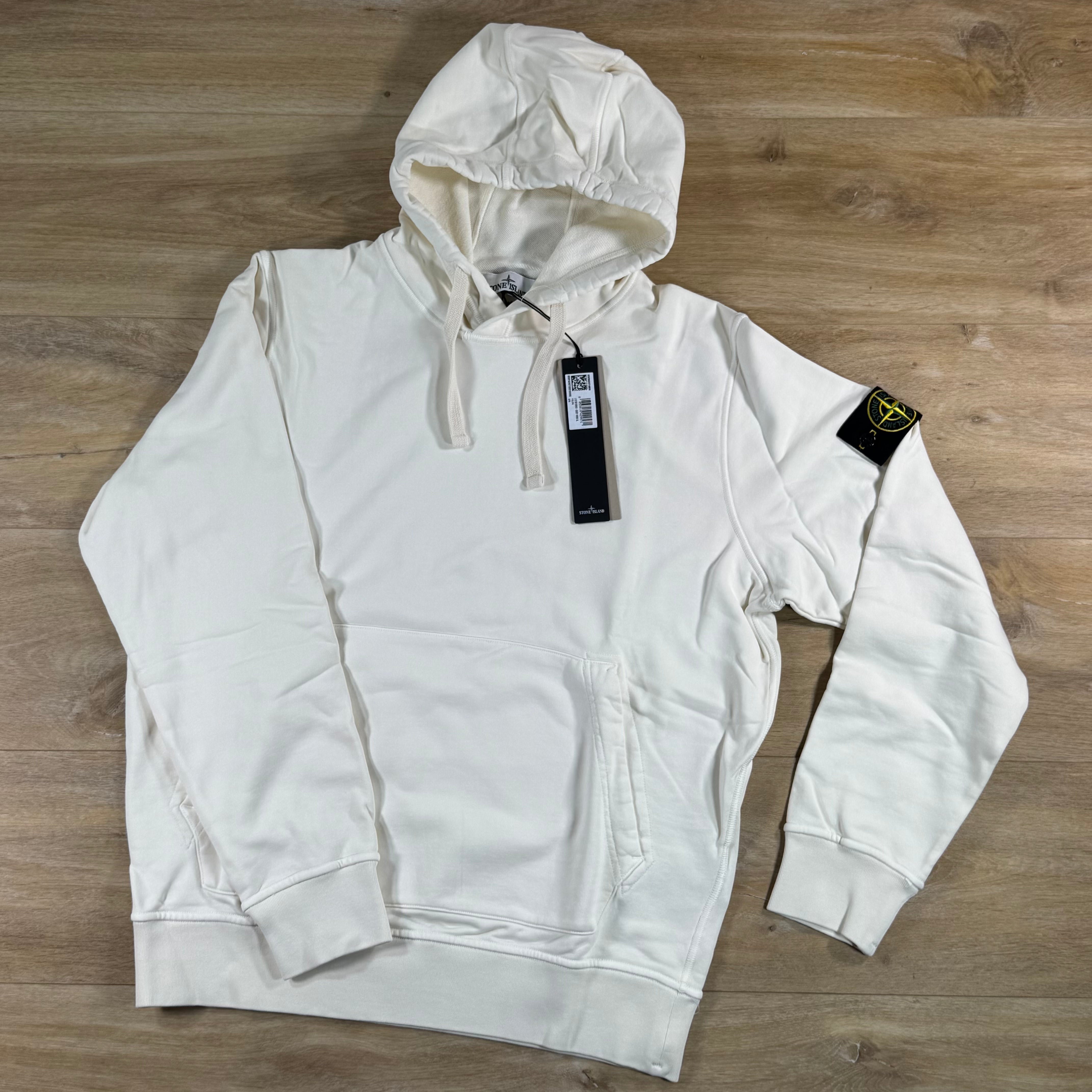 Stone Island Pullover Fleece Hoodie in Ivory