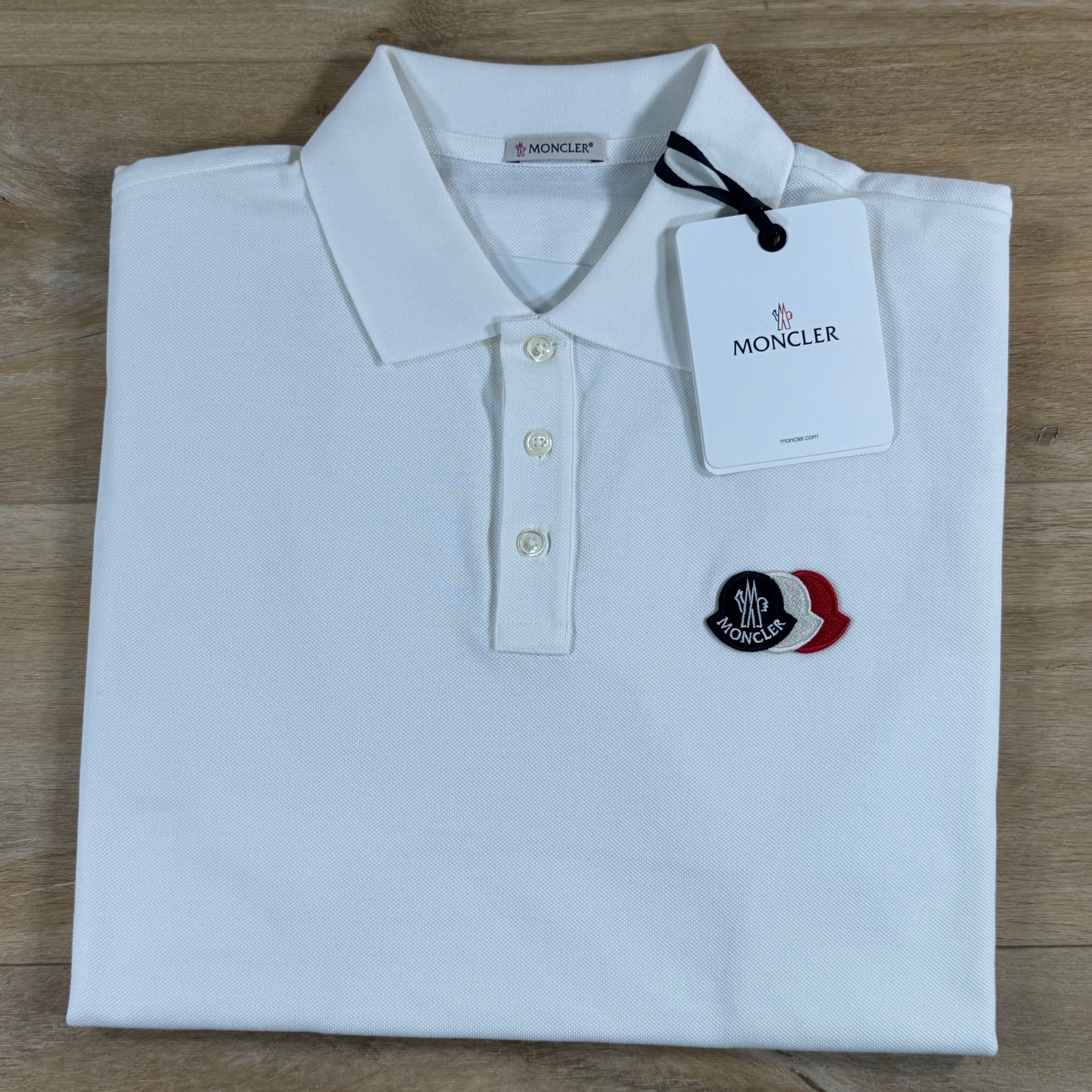Moncler Logo Patch Cotton Piquet Polo Shirt in White