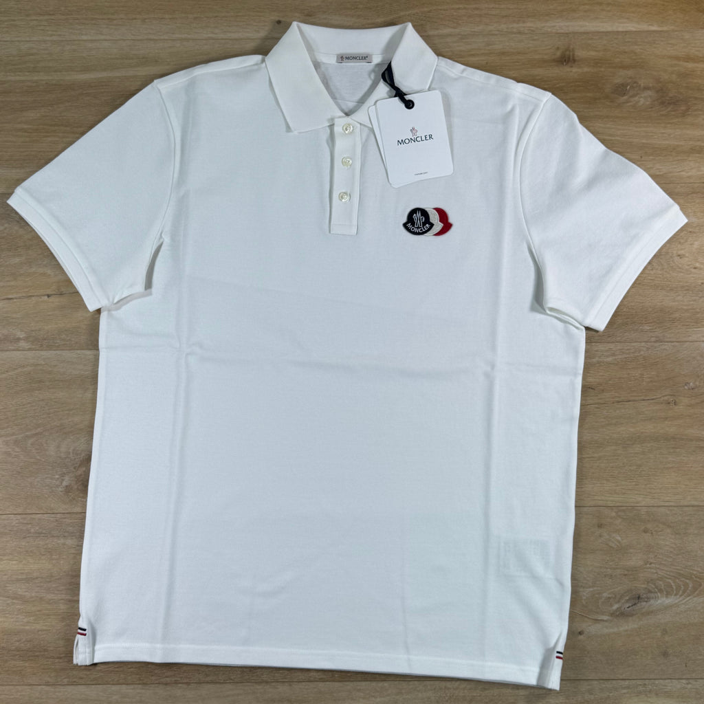 Moncler Logo Patch Cotton Piquet Polo Shirt in White