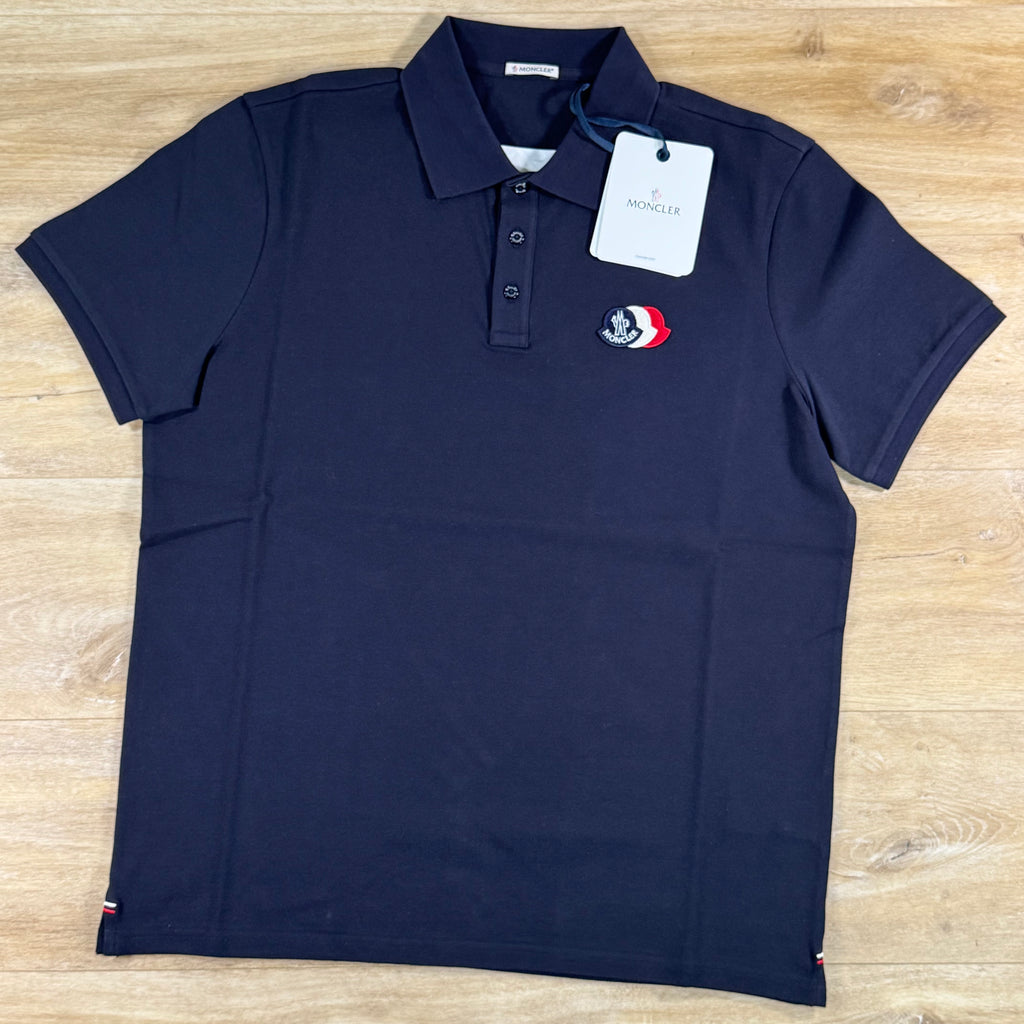 Moncler Logo Patch Cotton Piquet Polo Shirt in Dark Blue
