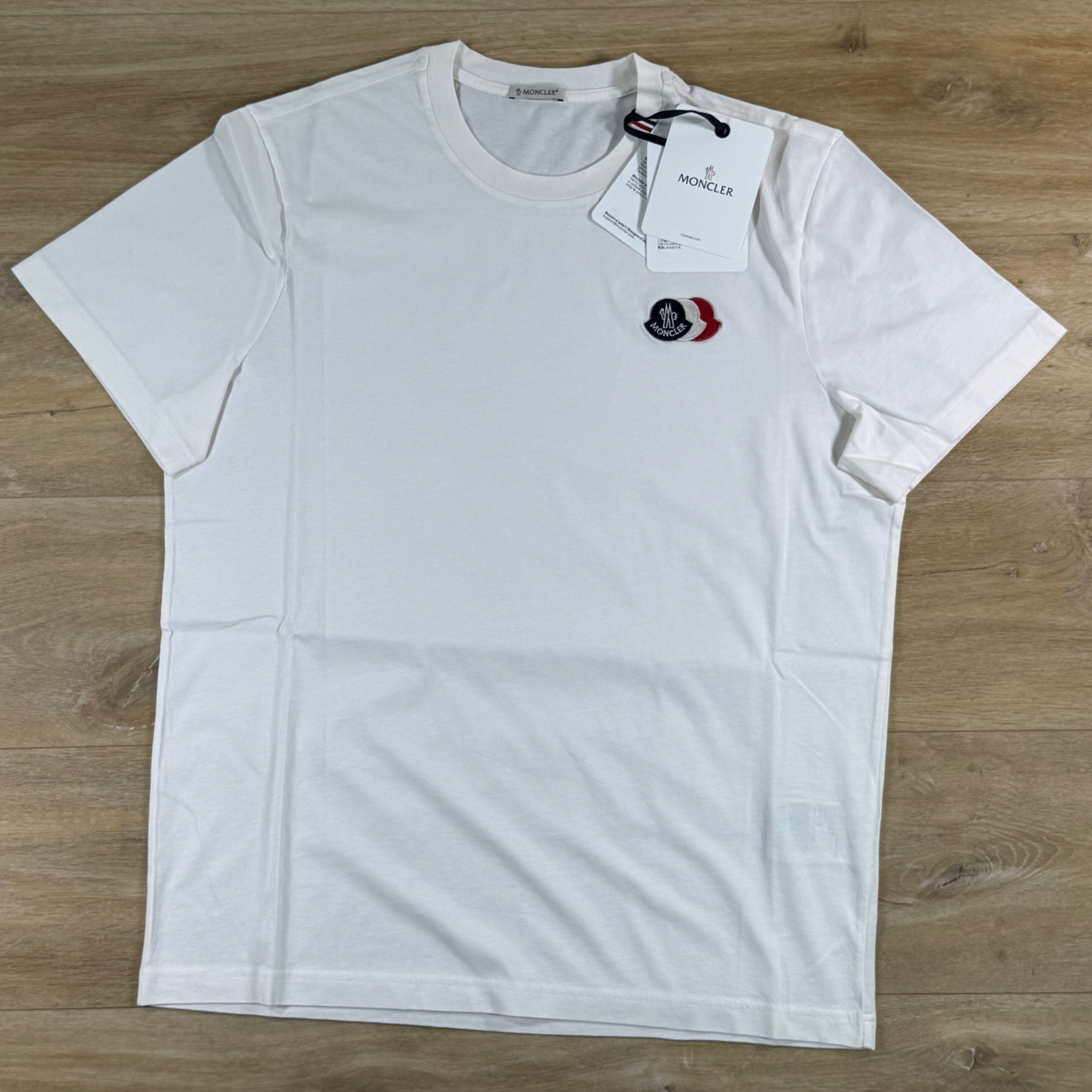 Moncler Embroidered Tricolor Logo T-Shirt in White