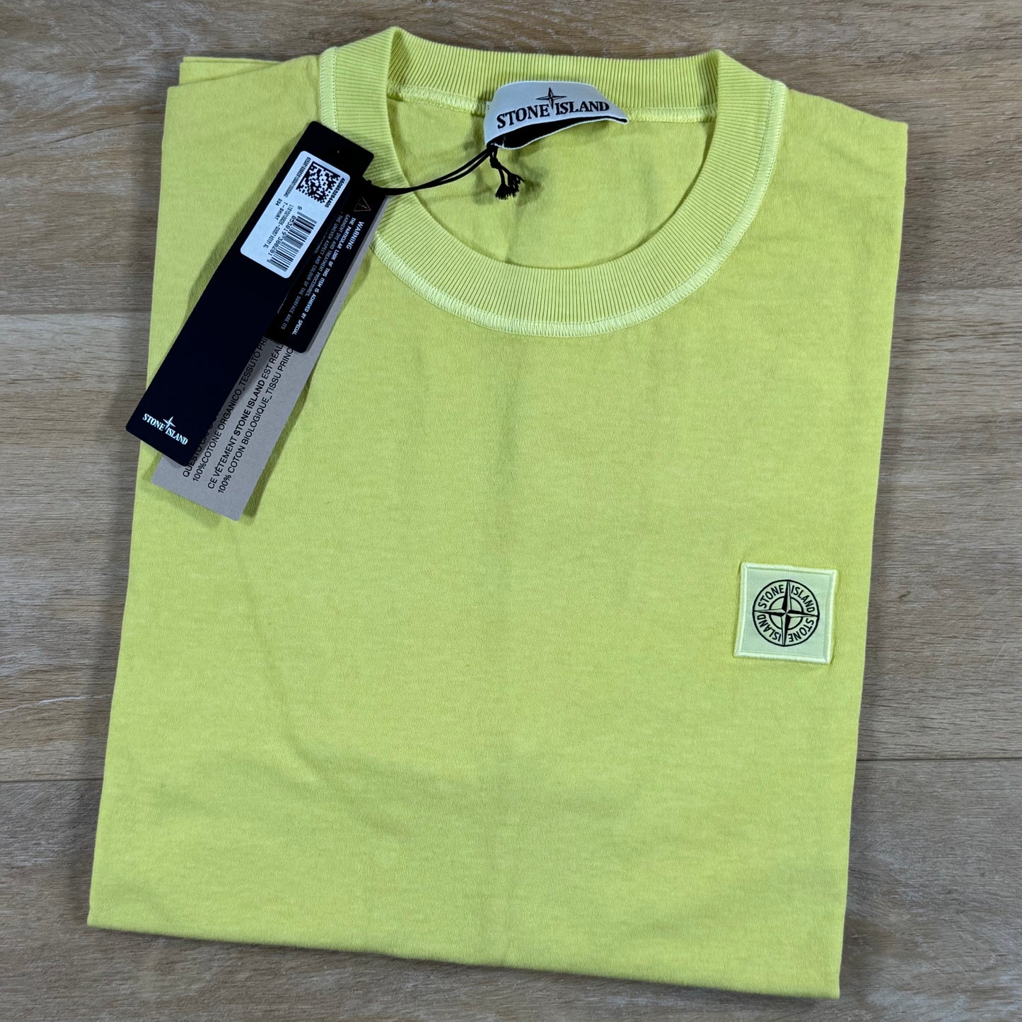 Stone Island Fissato Effect Patch Logo T-Shirt in Lemon