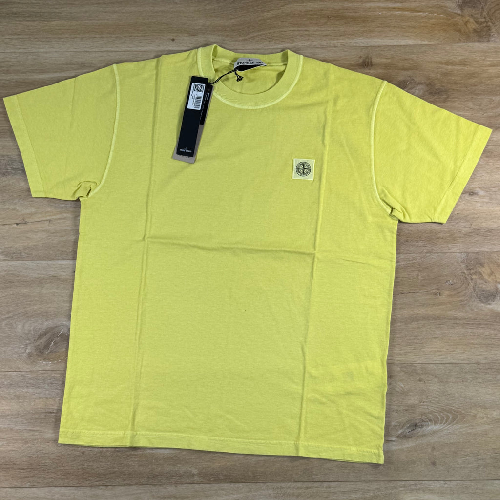 Stone Island Fissato Effect Patch Logo T-Shirt in Lemon