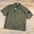 Stone Island Brushed Cotton Old Effect Short-Sleeve Shirt in Military Green