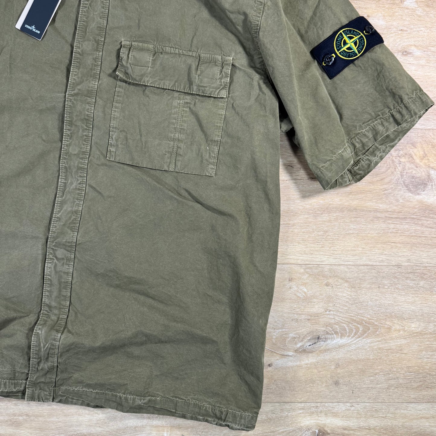 Stone Island Brushed Cotton Old Effect Short-Sleeve Shirt in Military Green