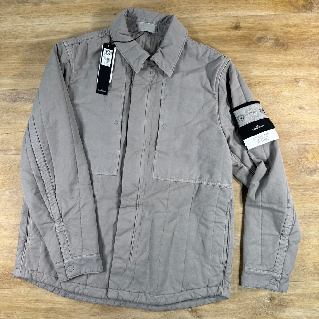 Stone Island Ghost Linen Quilted-TC Padded Coach Jacket in Dust Grey