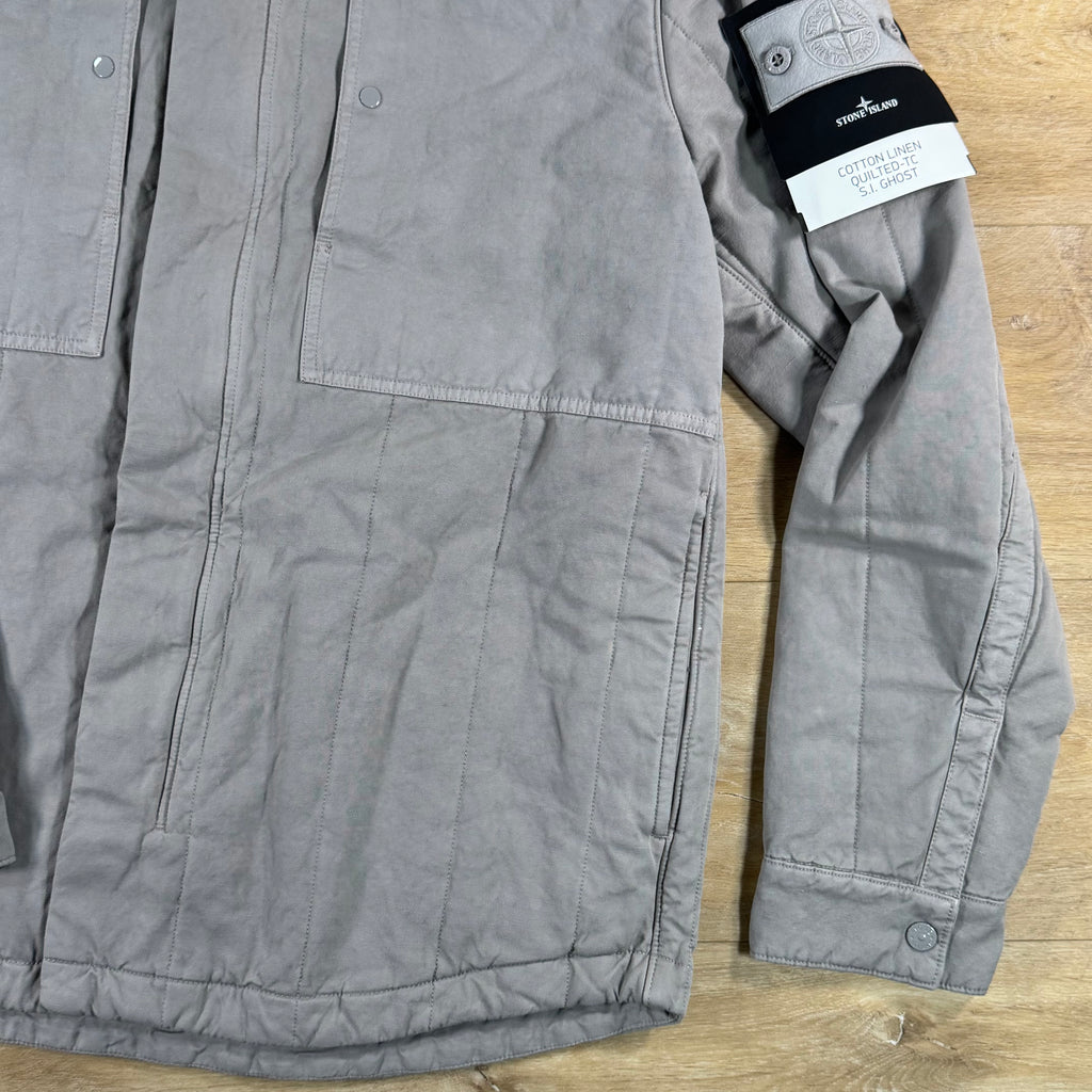 Stone Island Ghost Linen Quilted-TC Padded Coach Jacket in Dust Grey