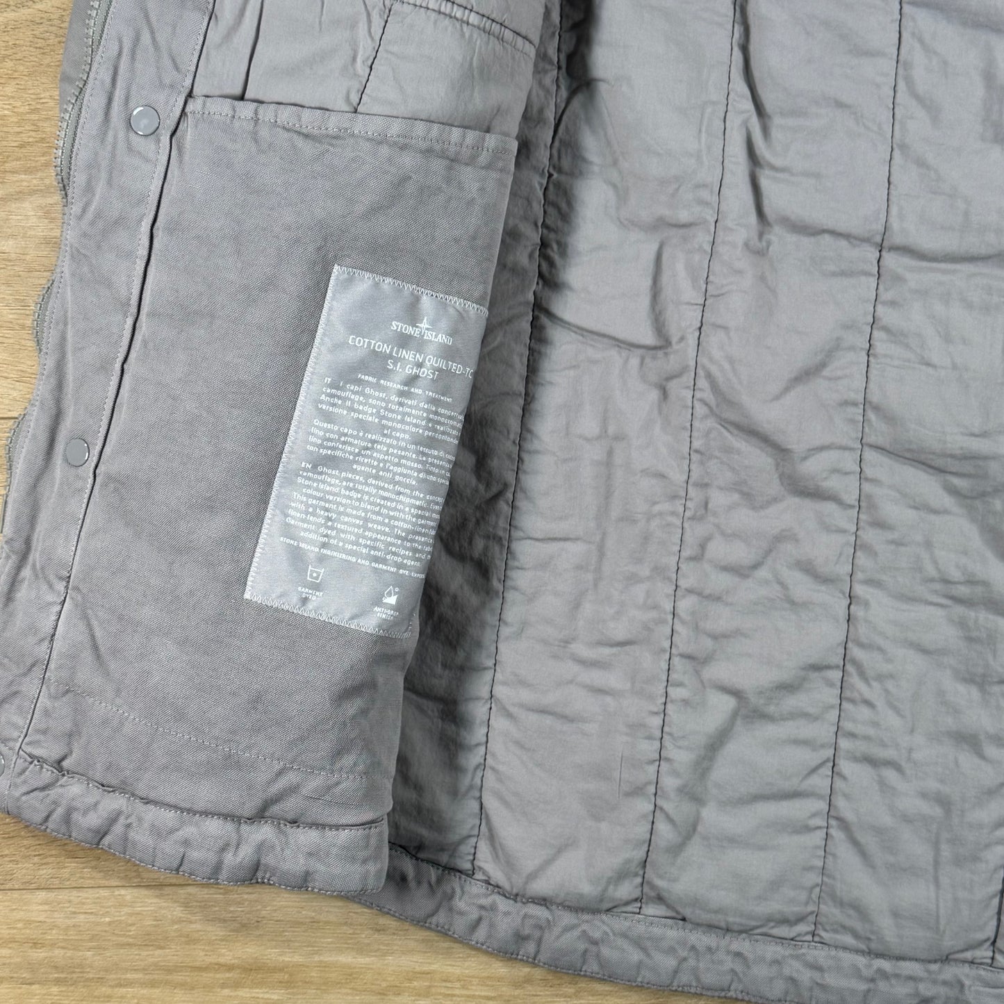 Stone Island Ghost Linen Quilted-TC Padded Coach Jacket in Dust Grey